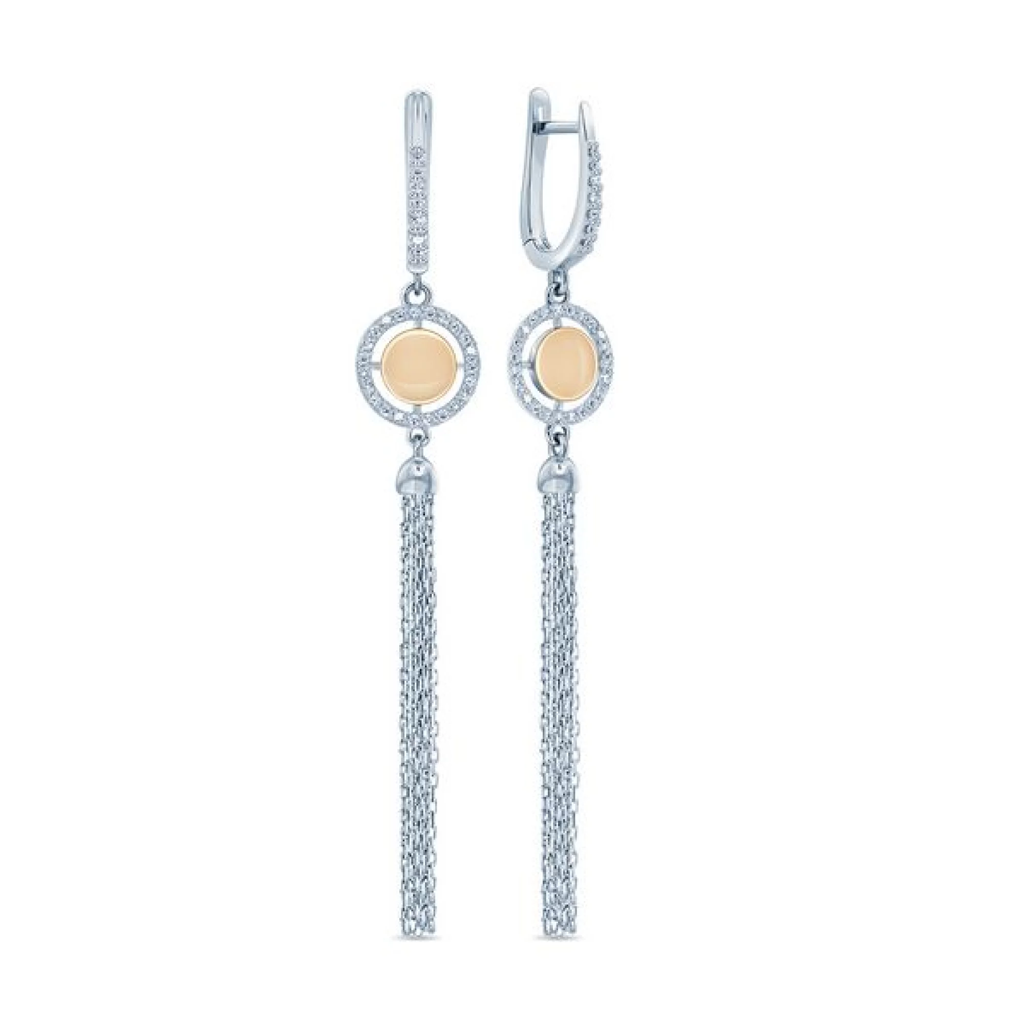 Срібні сережки з підвісами з позолотою і фіанітом - 409907 – зображення 1