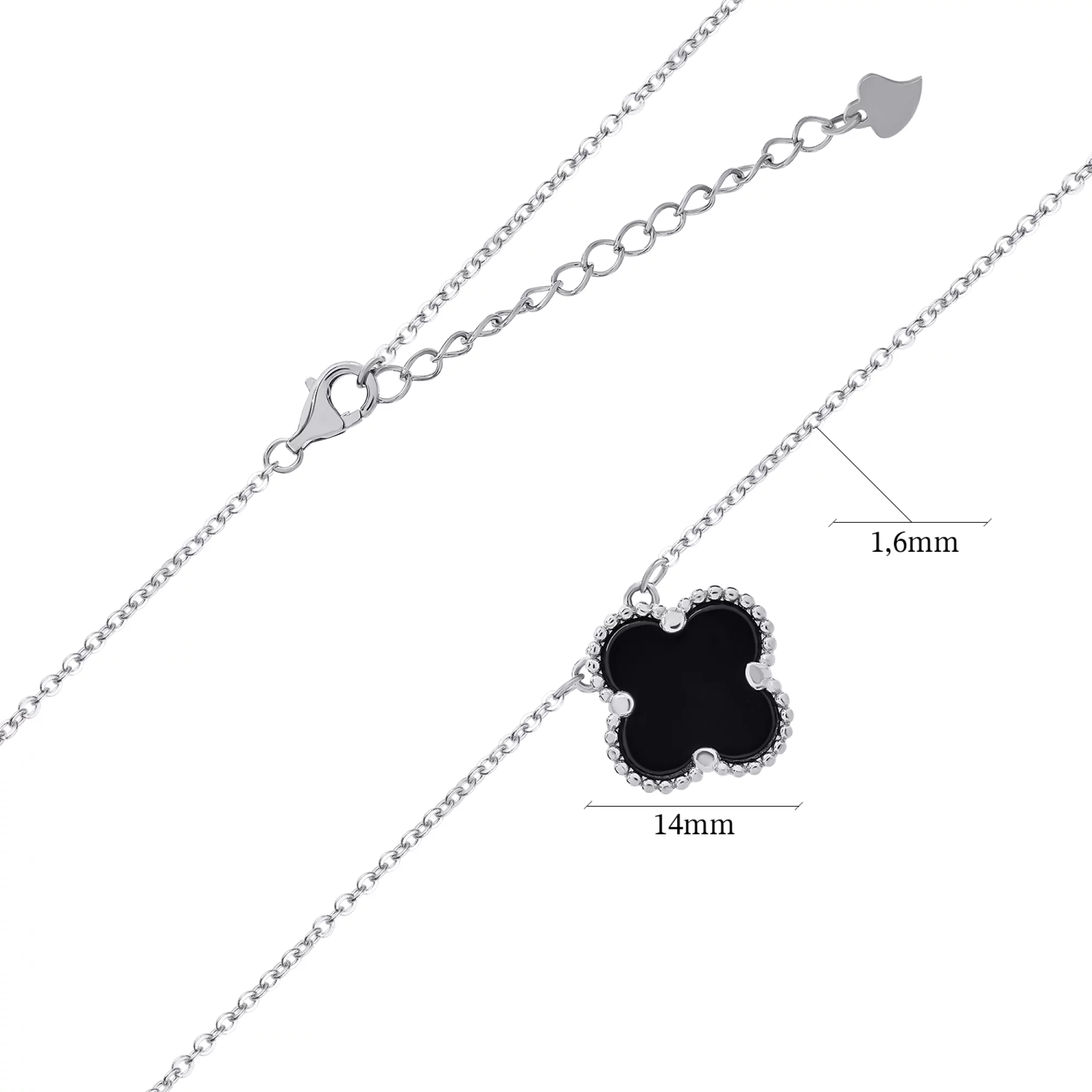 Колье "Клевер" из серебра с ониксом якорное плетение - 1468820 – изображение 3