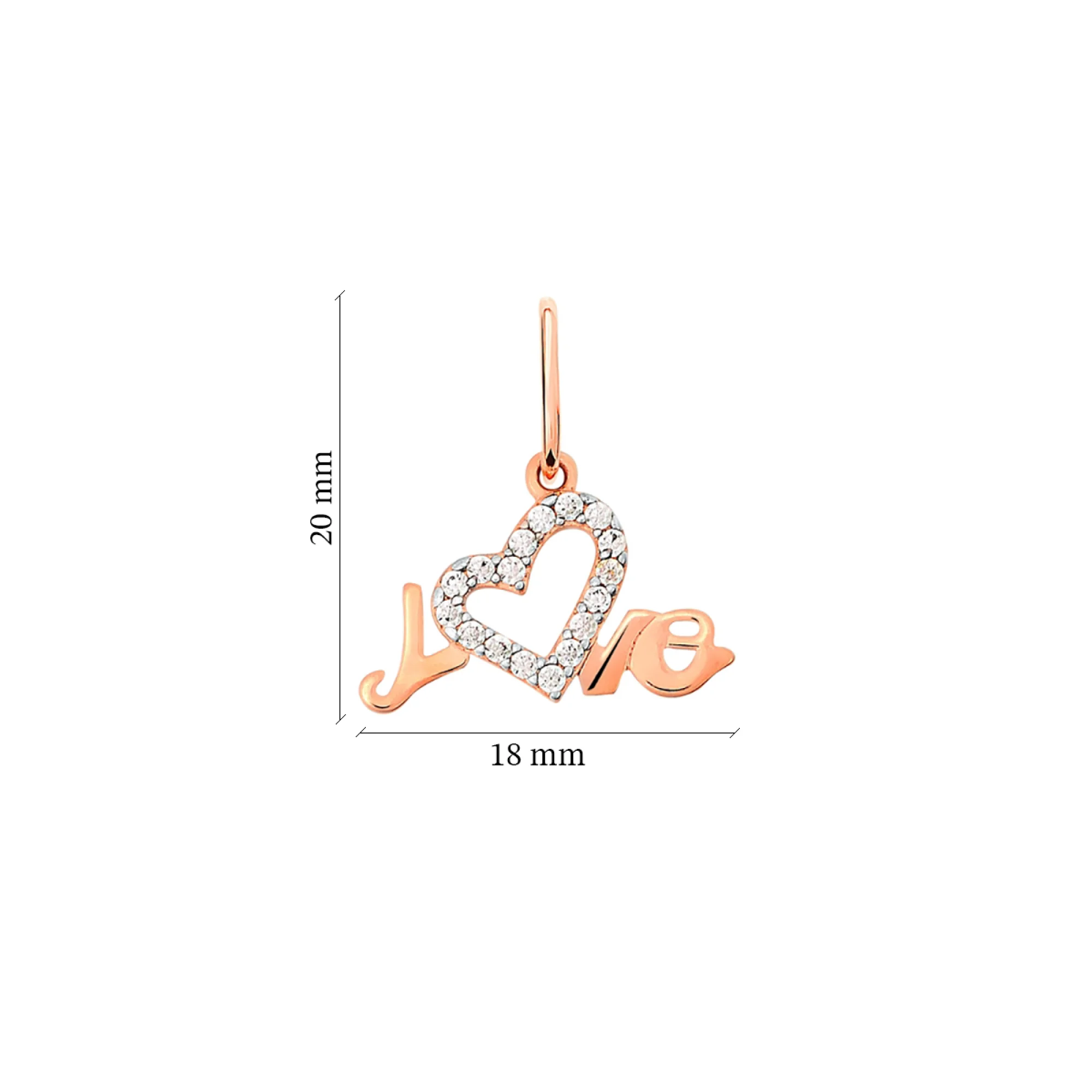 Подвес "Love" из красного золота с фианитами - 967422 - 2