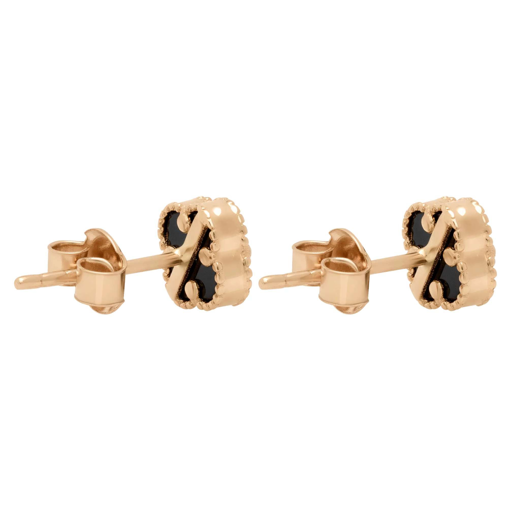 Сережки-гвоздики из красного золота с ониксом "Клевер" - 1710427 – изображение 2