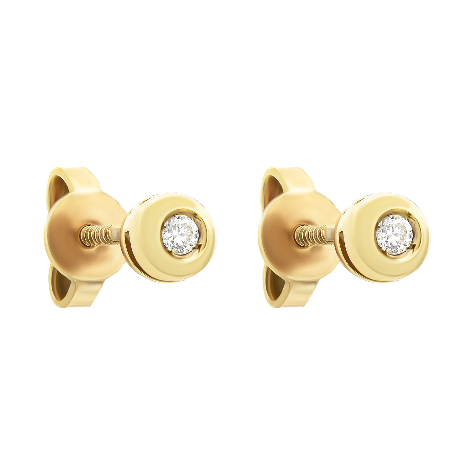 Сережки-гвоздики из красного золота с бриллиантами - 614551 – изображение 1