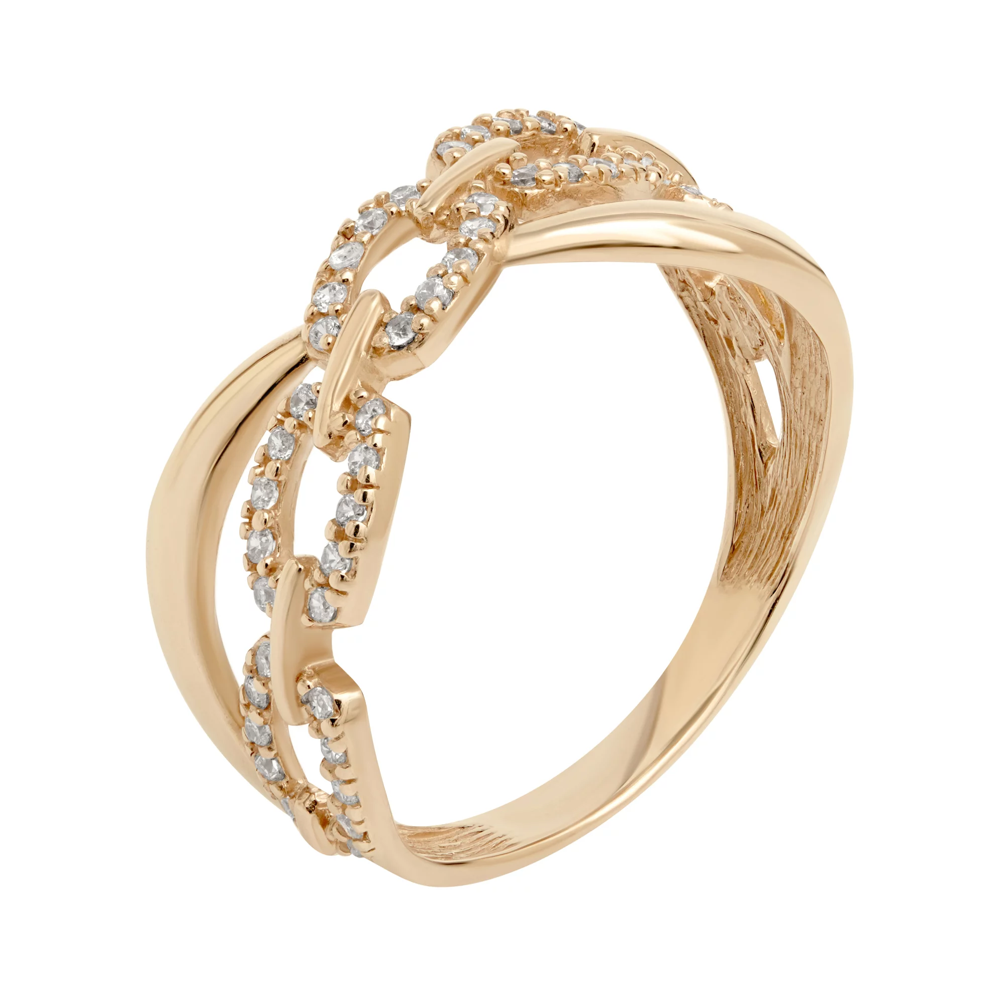 Двойное кольцо "Звенья" с фианитами из красного золота - 1617282 – изображение 1
