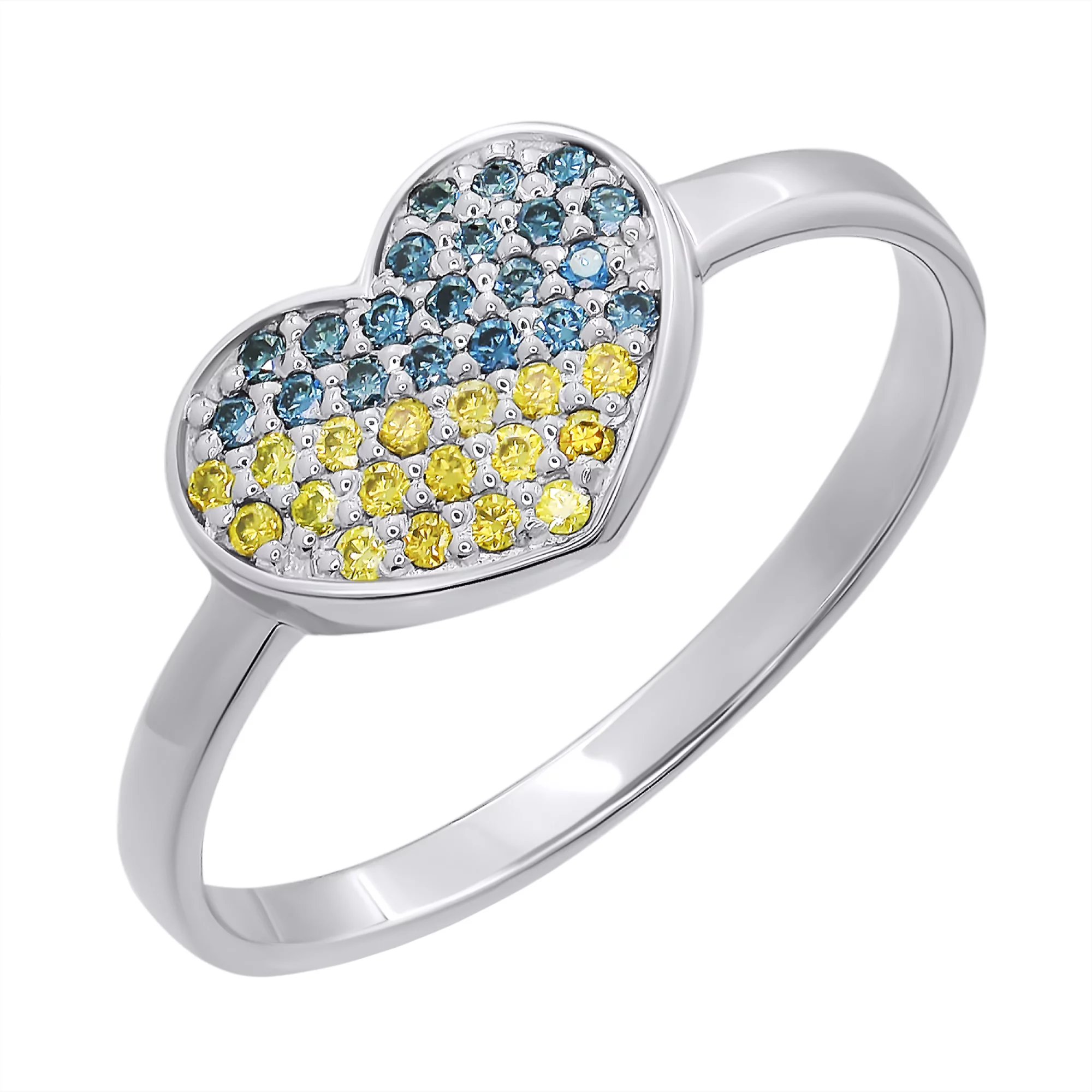 Кольцо из белого золота с бриллиантами "Сердце Украины" - 1306456 – изображение 1