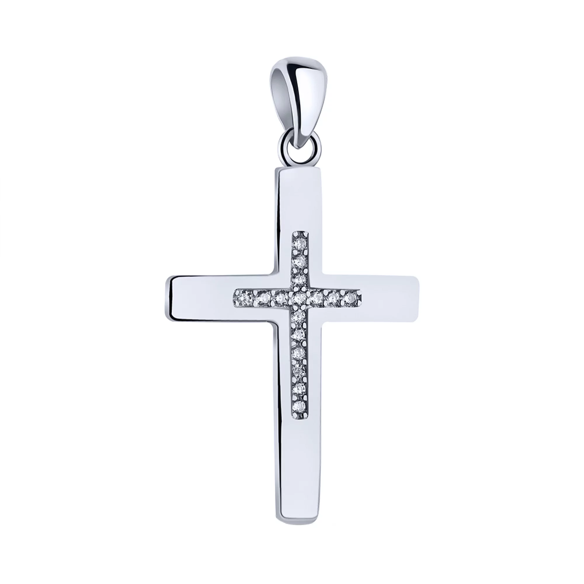 Декоративний срібний хрестик з фіанітами - 1785580 – зображення 1