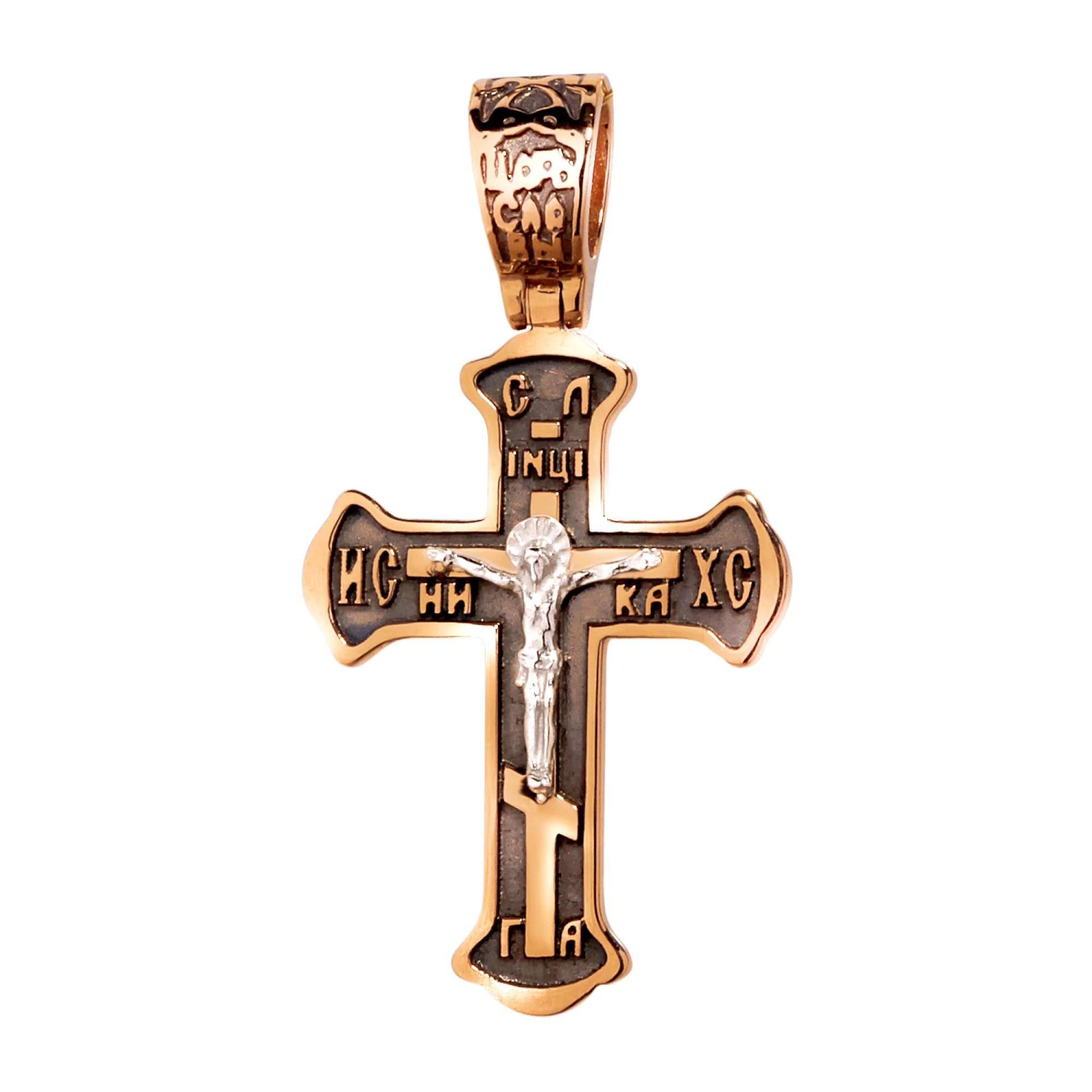 Крестик из комбинированного золота с чернением - 969502 – изображение 1