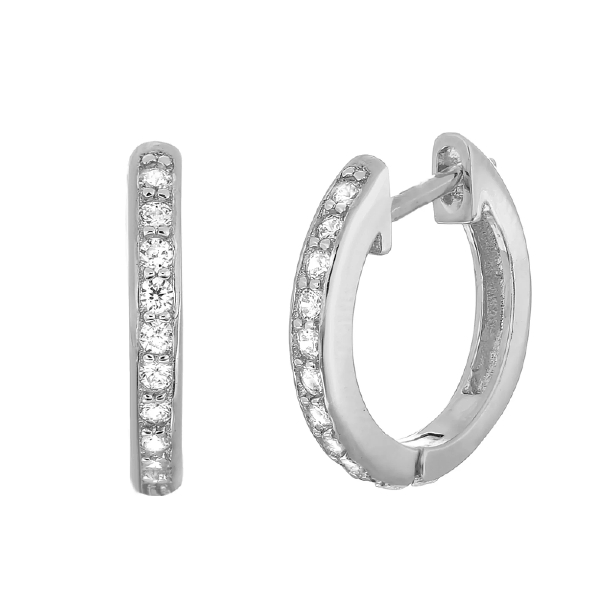 Серебряные серьги-кольца с фианитом - 375050 – изображение 1
