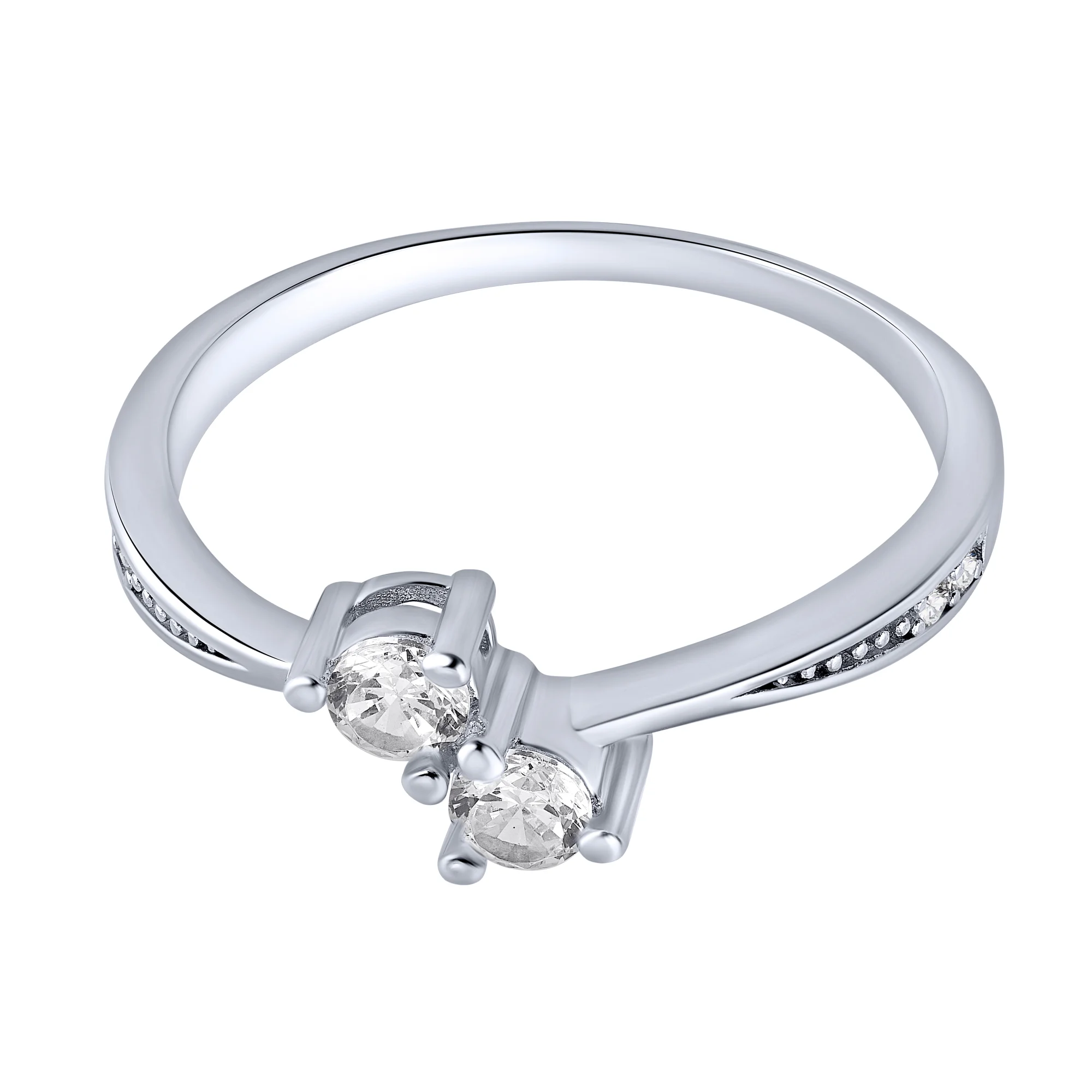 Серебряное кольцо в минималистичном стиле с фианитами - 1959952 - 2