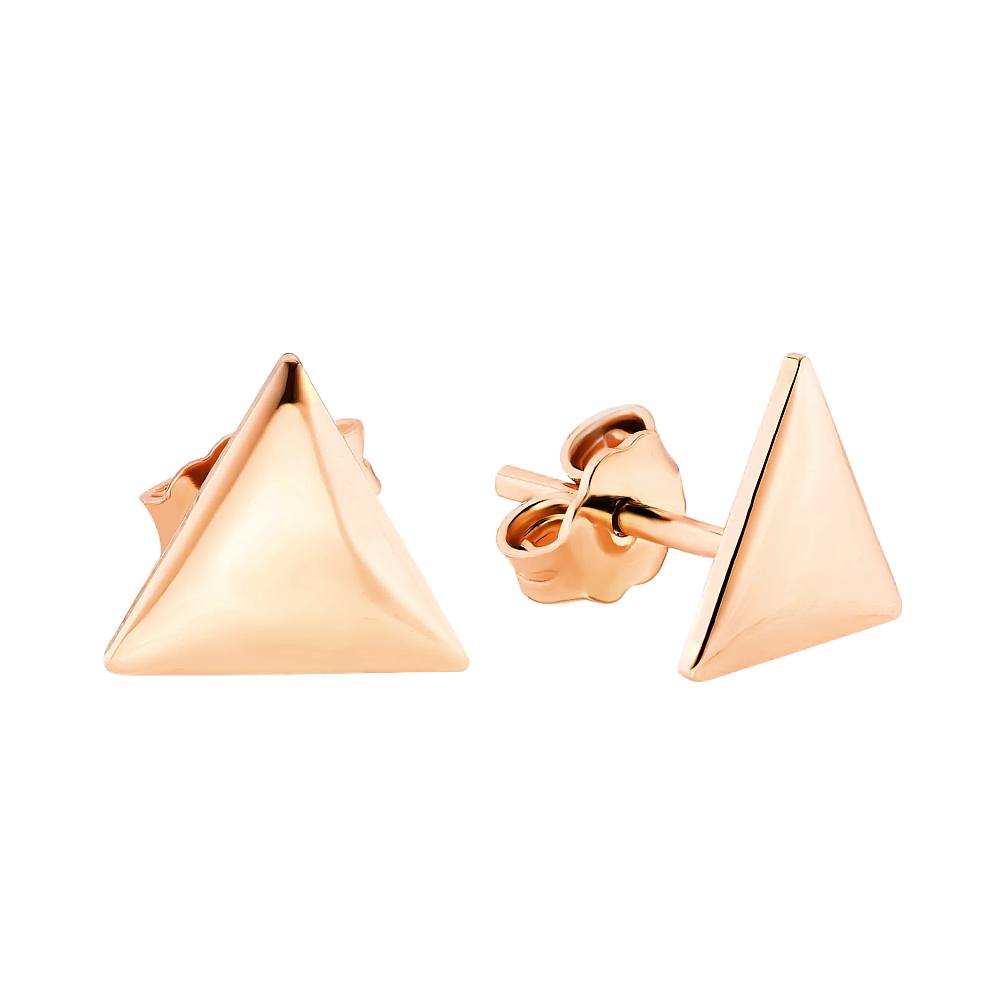 Сережки-гвоздики из красного золота "Треугольники" - 968577 – изображение 1