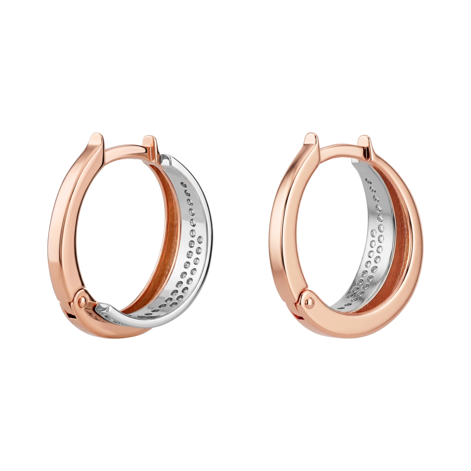 Серьги-кольца из комбинированного золота с фианитами - 2269909 - 2