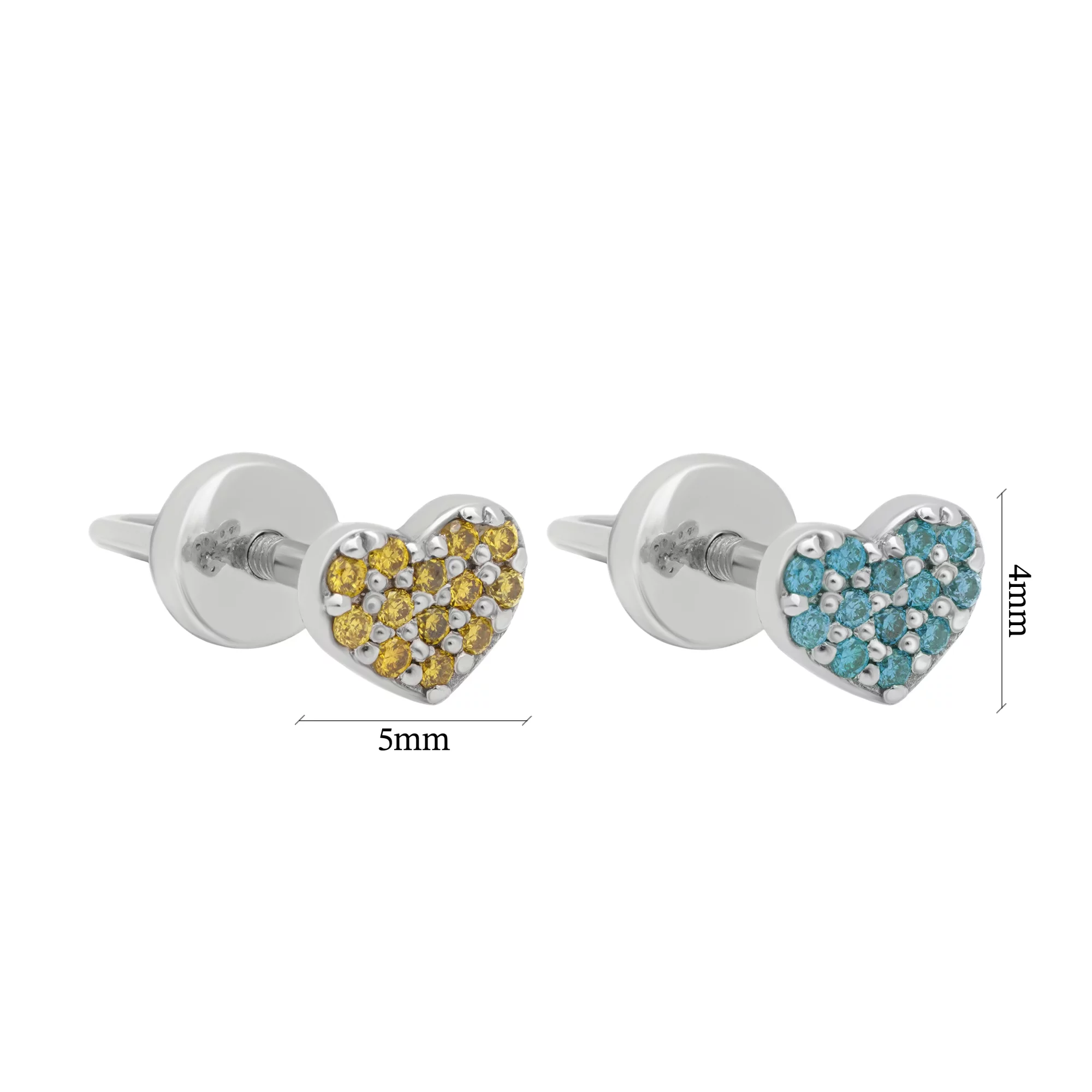 Сережки-гвоздики "Сердечки" с бриллиантами из белого золота - 1644747 – изображение 5