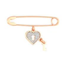 Булавка из красного золота с подвесом "Сердце" с фианитом - 971614