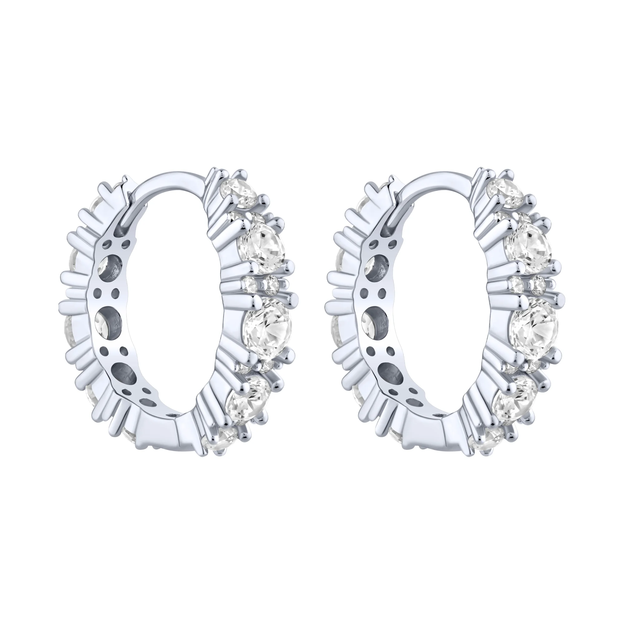 Сережки-кольца из серебра с фианитами - 2285345 - 1