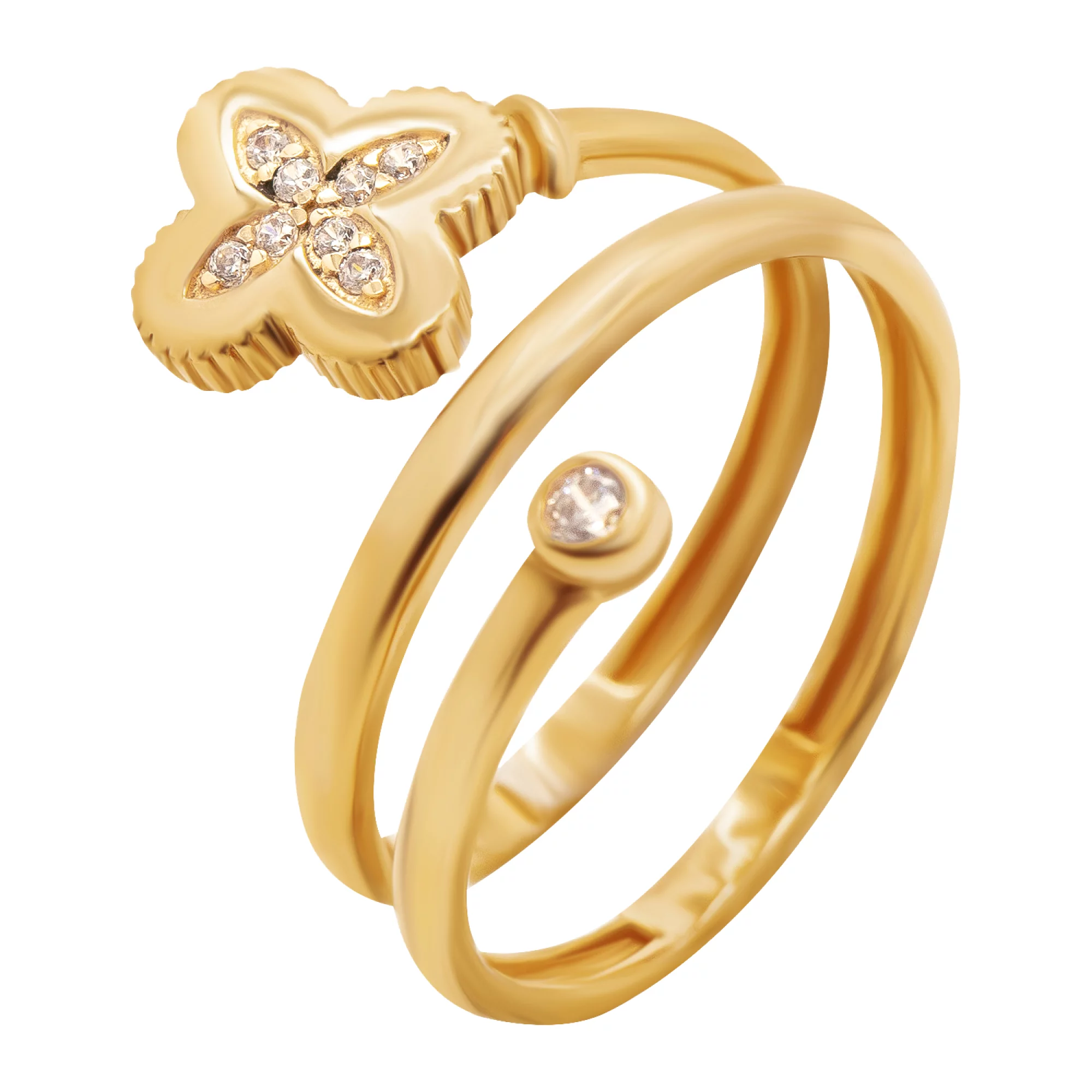 Кольцо из красного золота с фианитом Цветок - 937873 – изображение 1