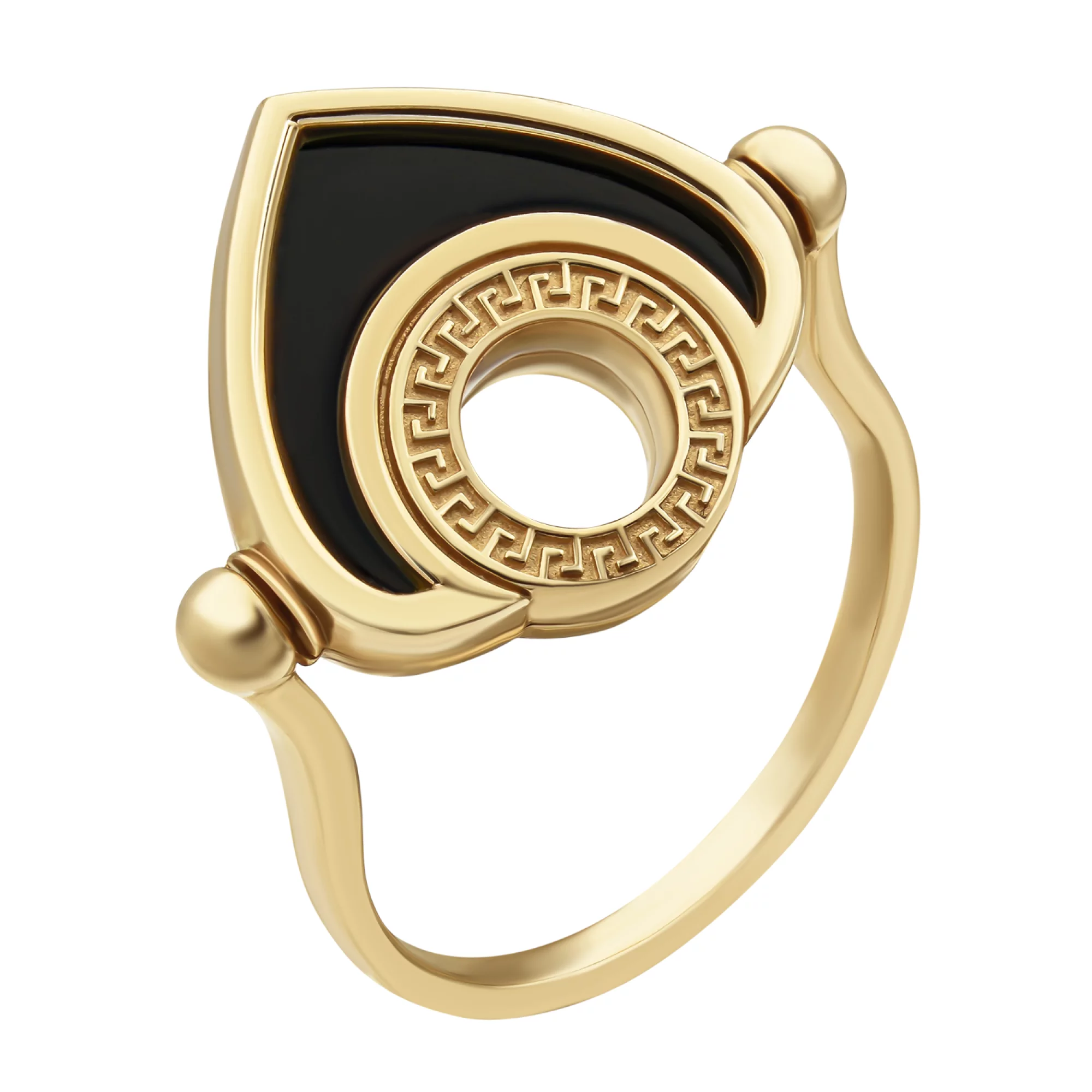 Кольцо золотое двухстороннее с перламутром и ониксом - 648169 – изображение 2