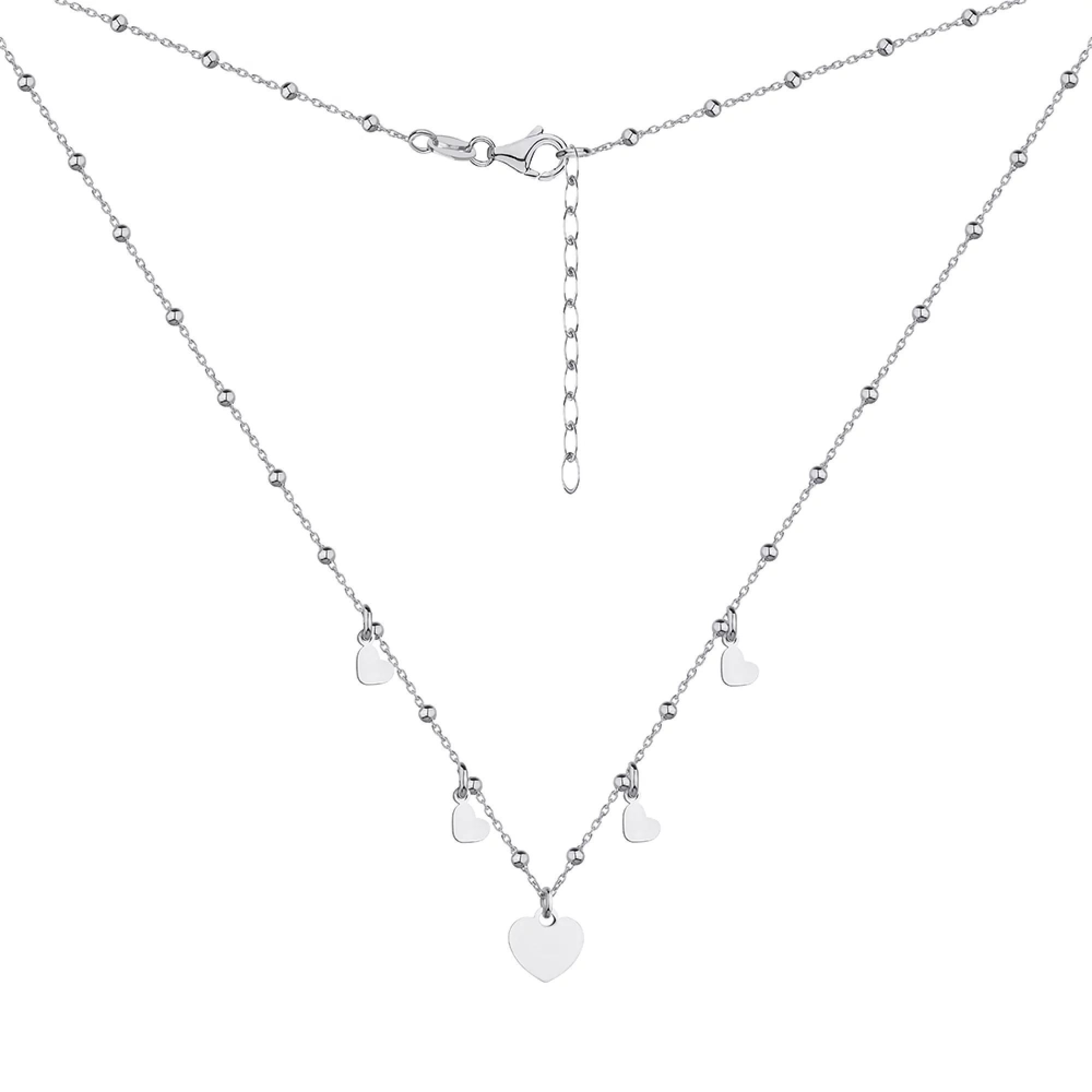 Колье из серебра с подвесами "Сердечки и Шары" плетение якорь - 1301886 – изображение 1