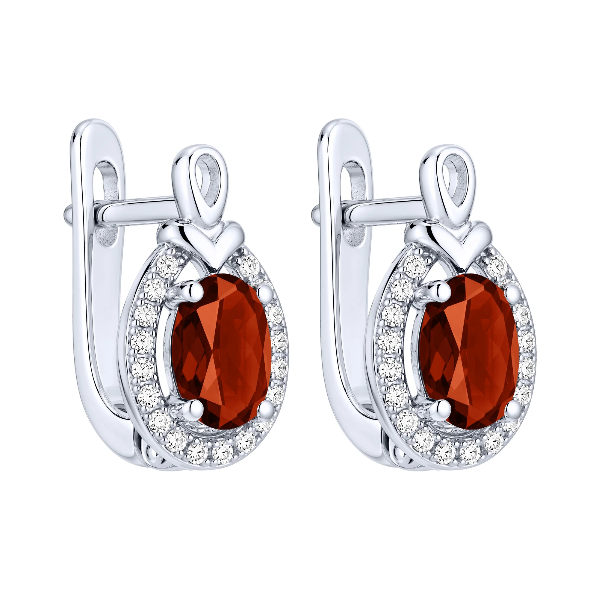 Серебряные серьги с гранатом и фианитами - 2297795 - 1
