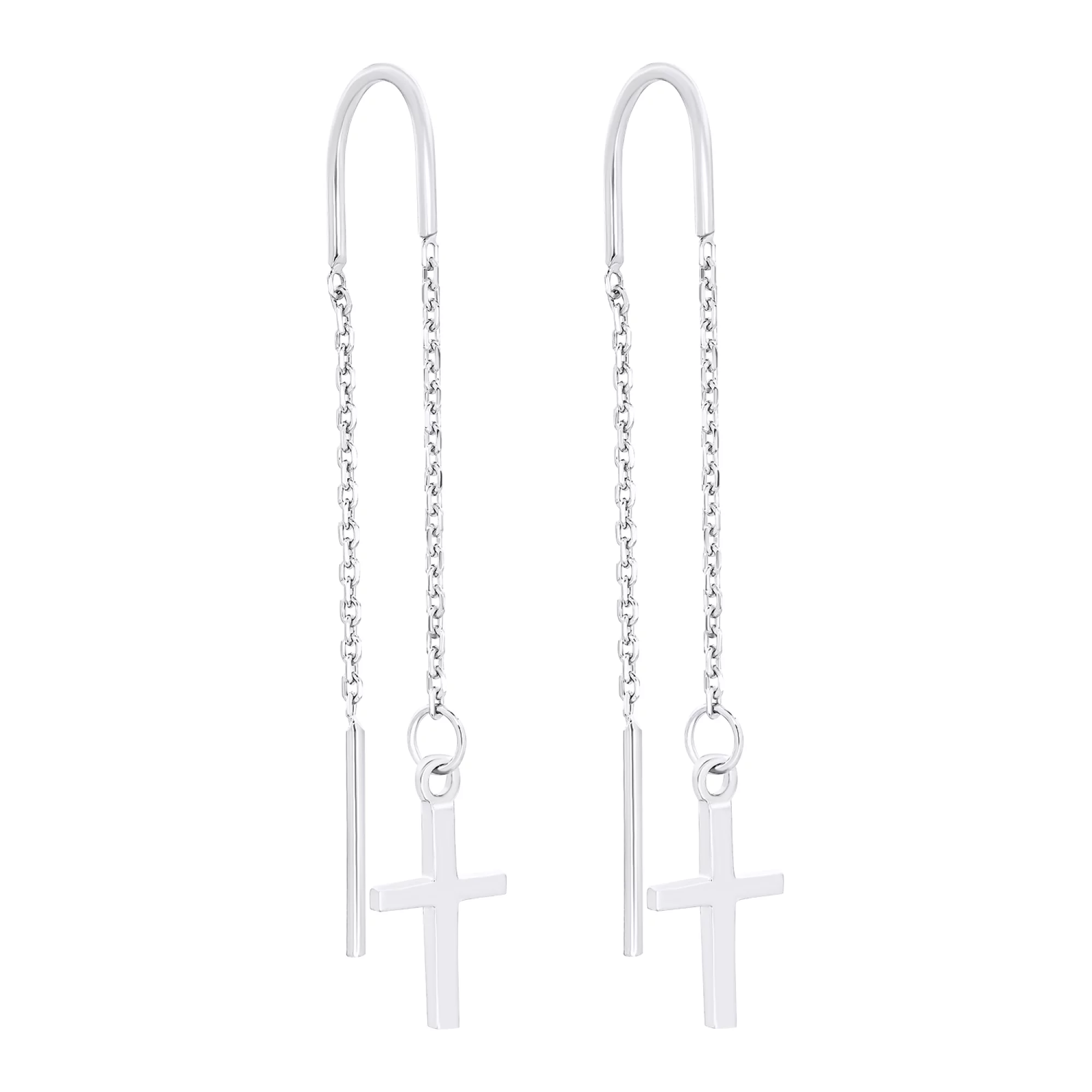 Срібні сережки-протяжки з підвісами "Хрестик" - 1545855 – зображення 1