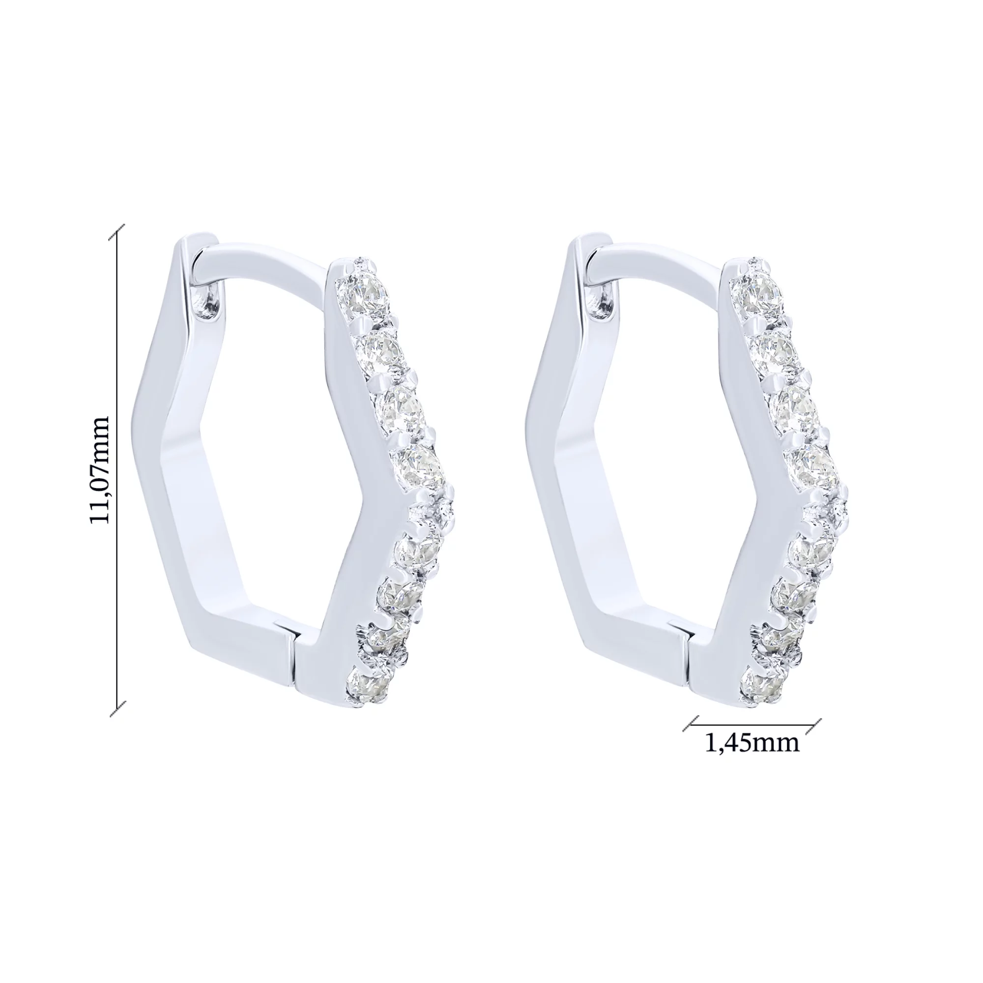Сережки-кільця срібні геометричної форми з фіанітами - 1572389 – зображення 3
