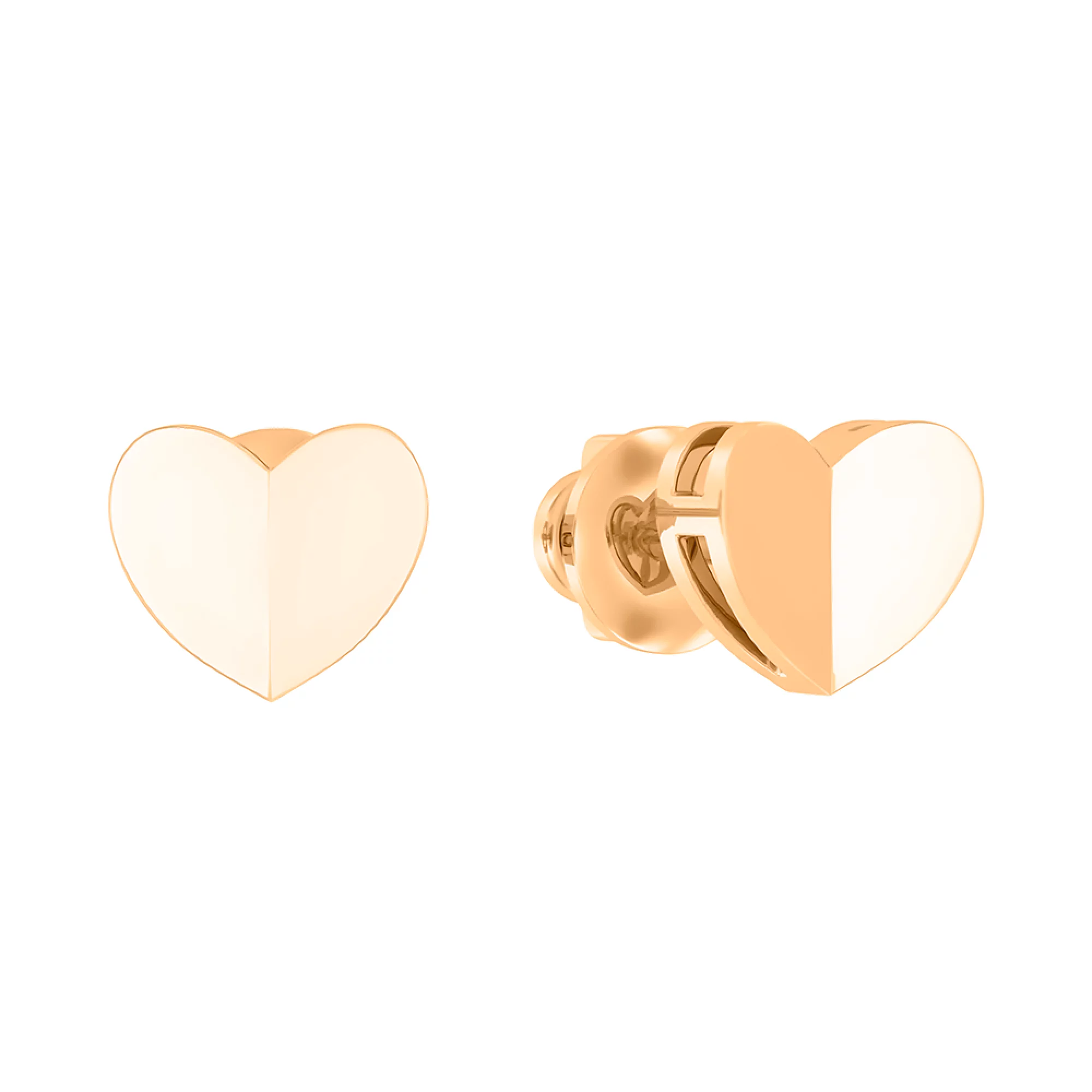 Сережки-гвоздики из красного золота "Сердечки" - 970527 – изображение 1