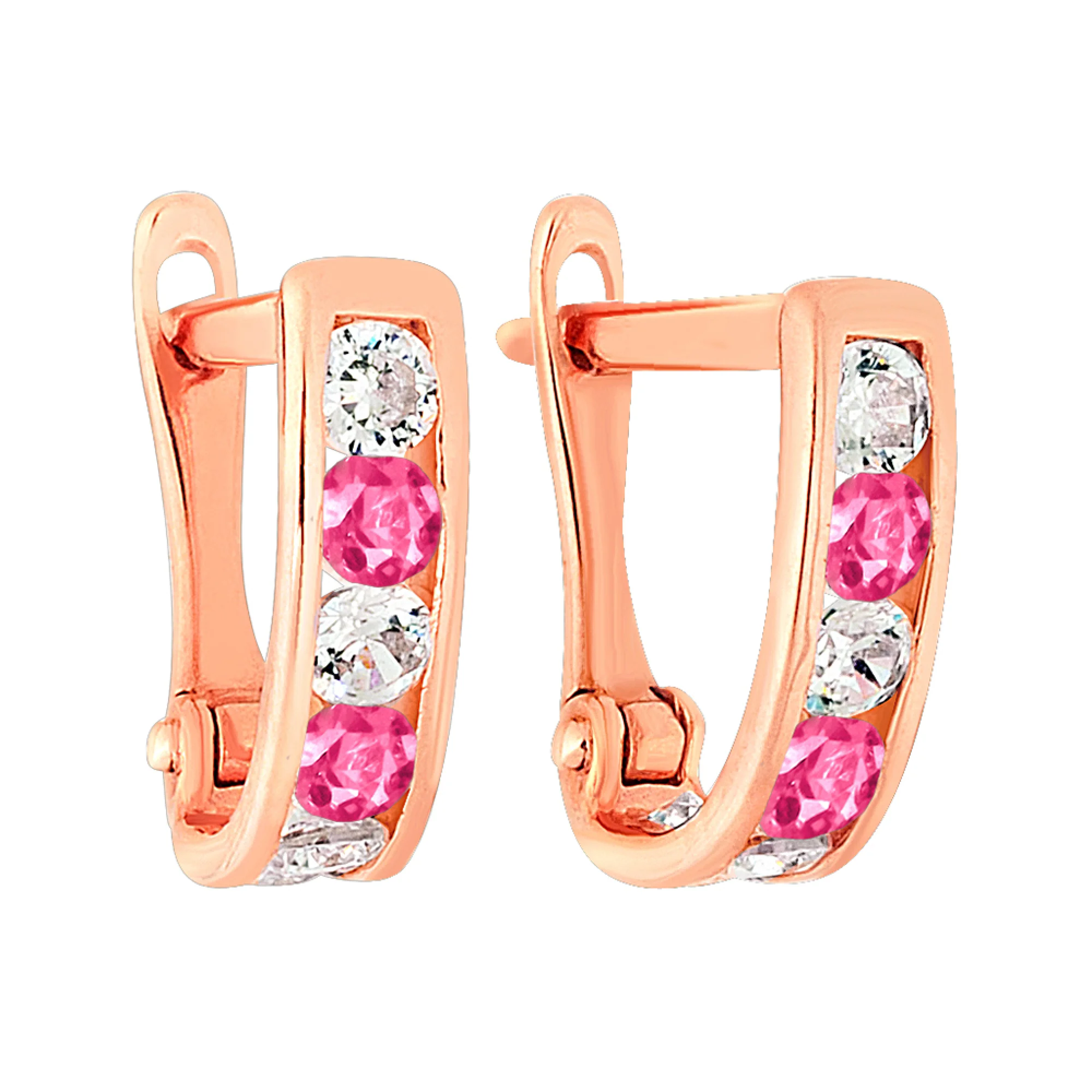 Сережки-дорожки из красного золота с фианитами - 968995 - 1