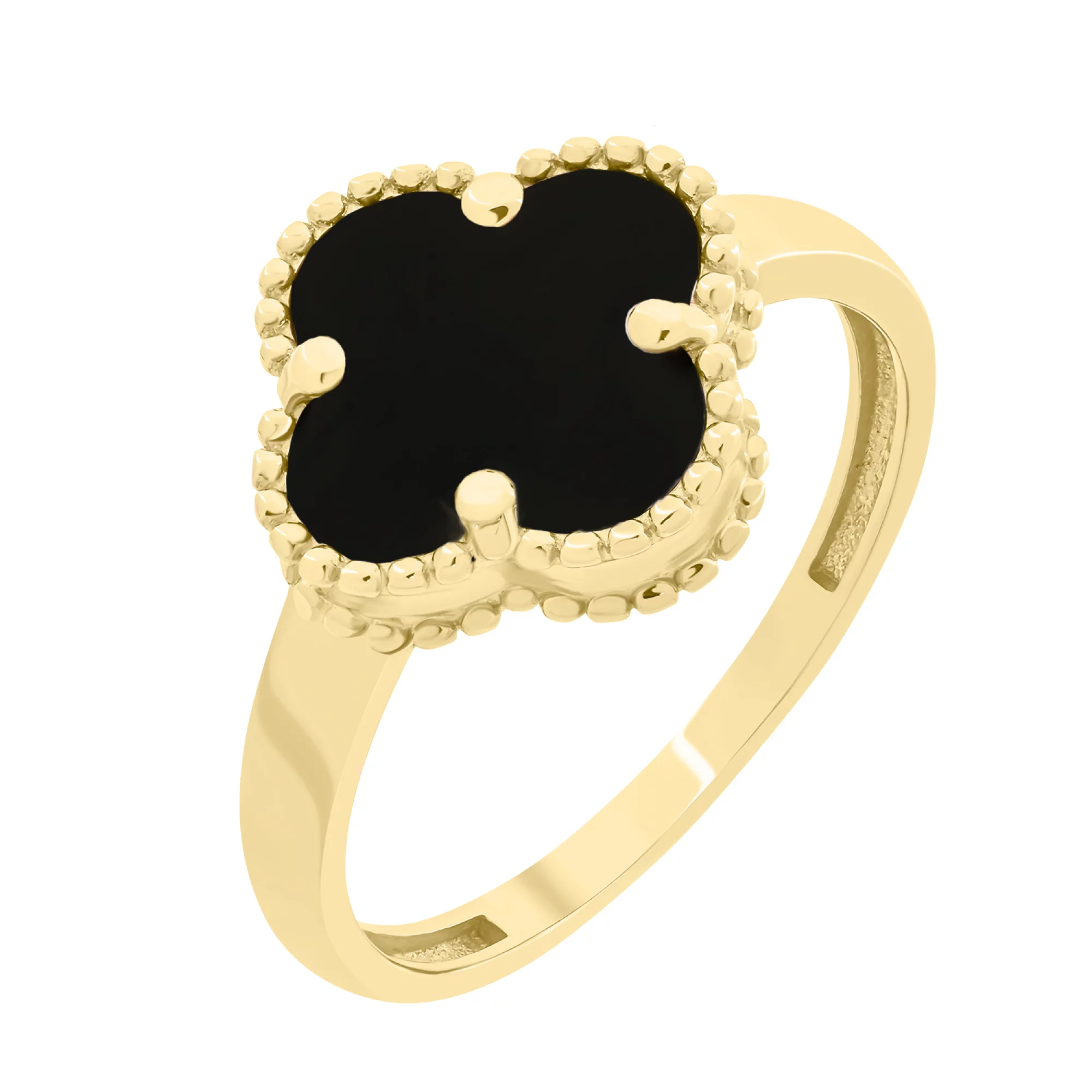 Золотое кольцо "Клевер" с ониксом - 1625537 – изображение 1
