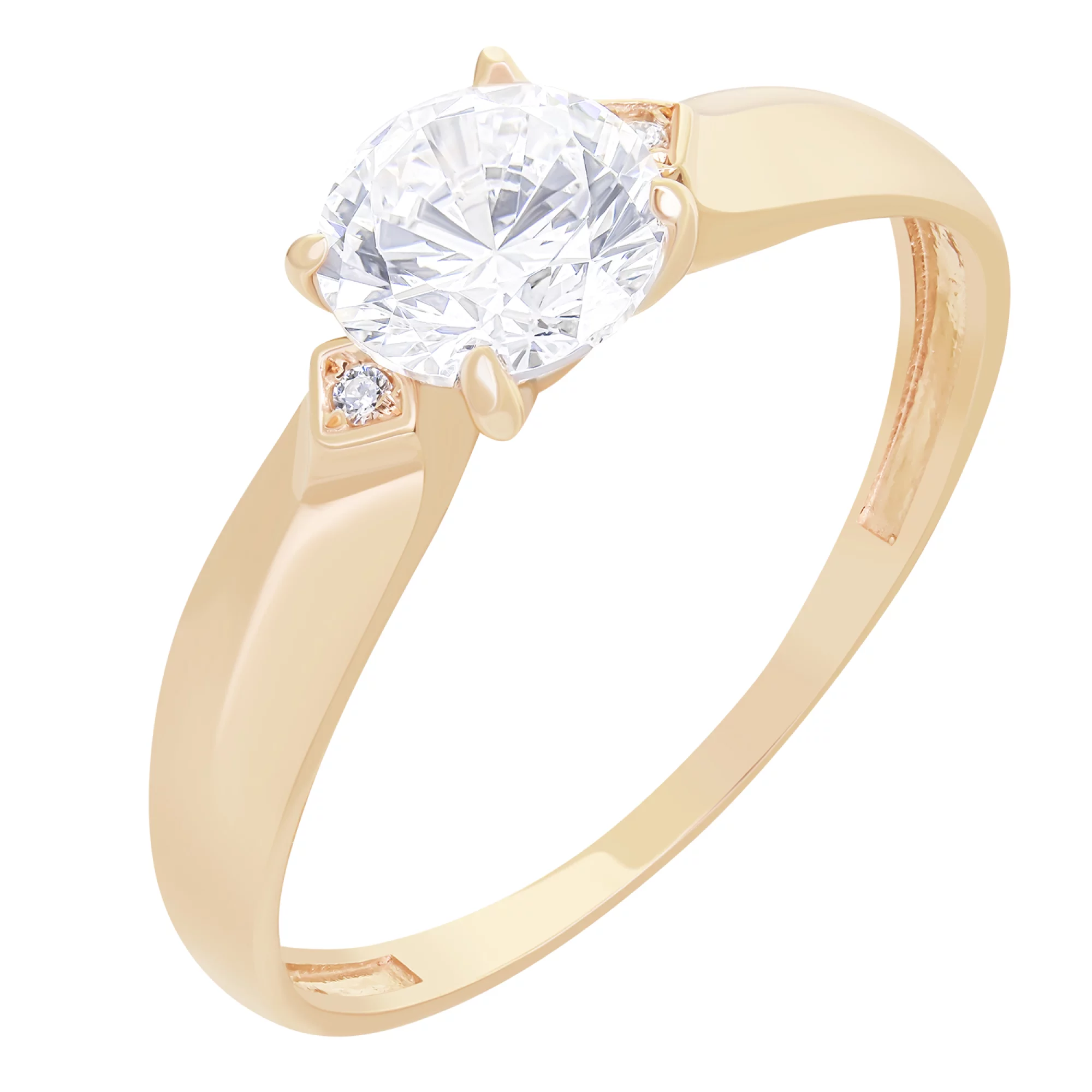 Помолвочное золотое кольцо с фианитами - 1627339 – изображение 1