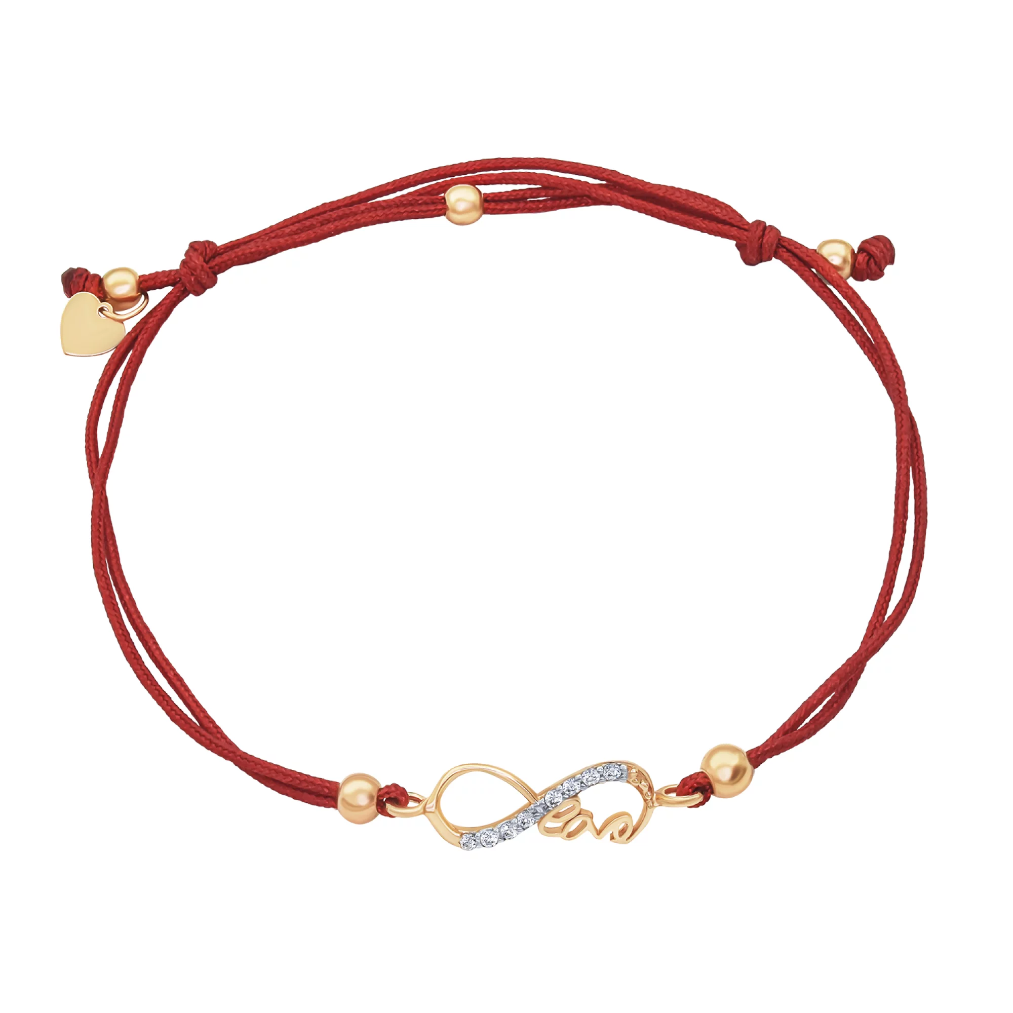 Браслет красная нитка "Бесконечность" из красного золота с фианитами - 1562141 – изображение 1