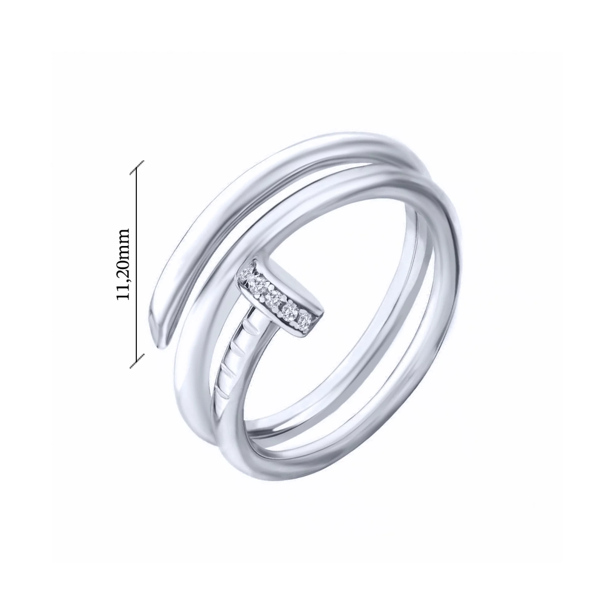 Серебряное кольцо "Гвоздь" с фианитами  - 1618110 – изображение 2