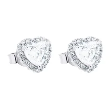 Срібні сережки-гвоздики "Сердечка" з фіанітами - 1521600