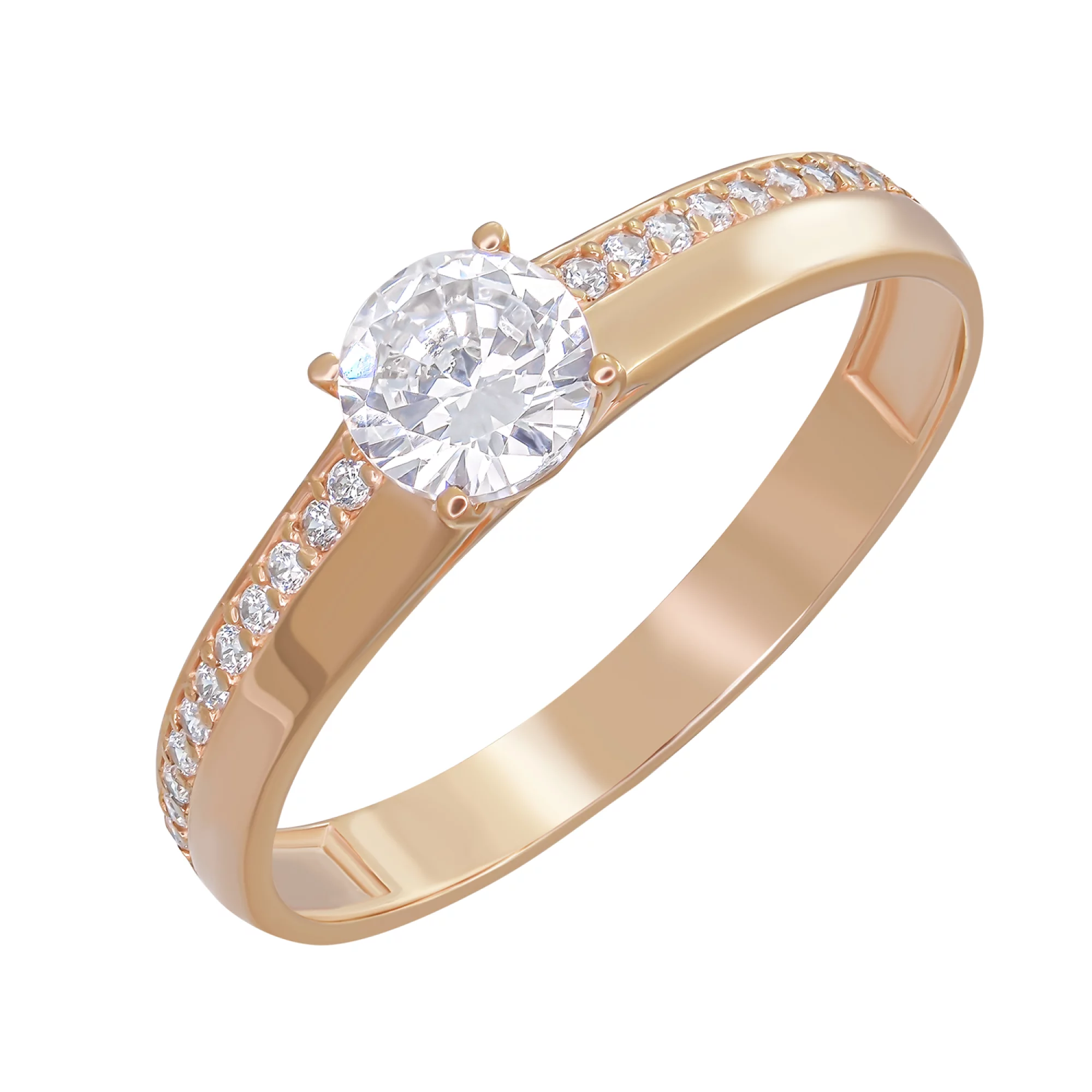 Кольцо для помолвки из красного золота с фианитом - 969954 – изображение 1