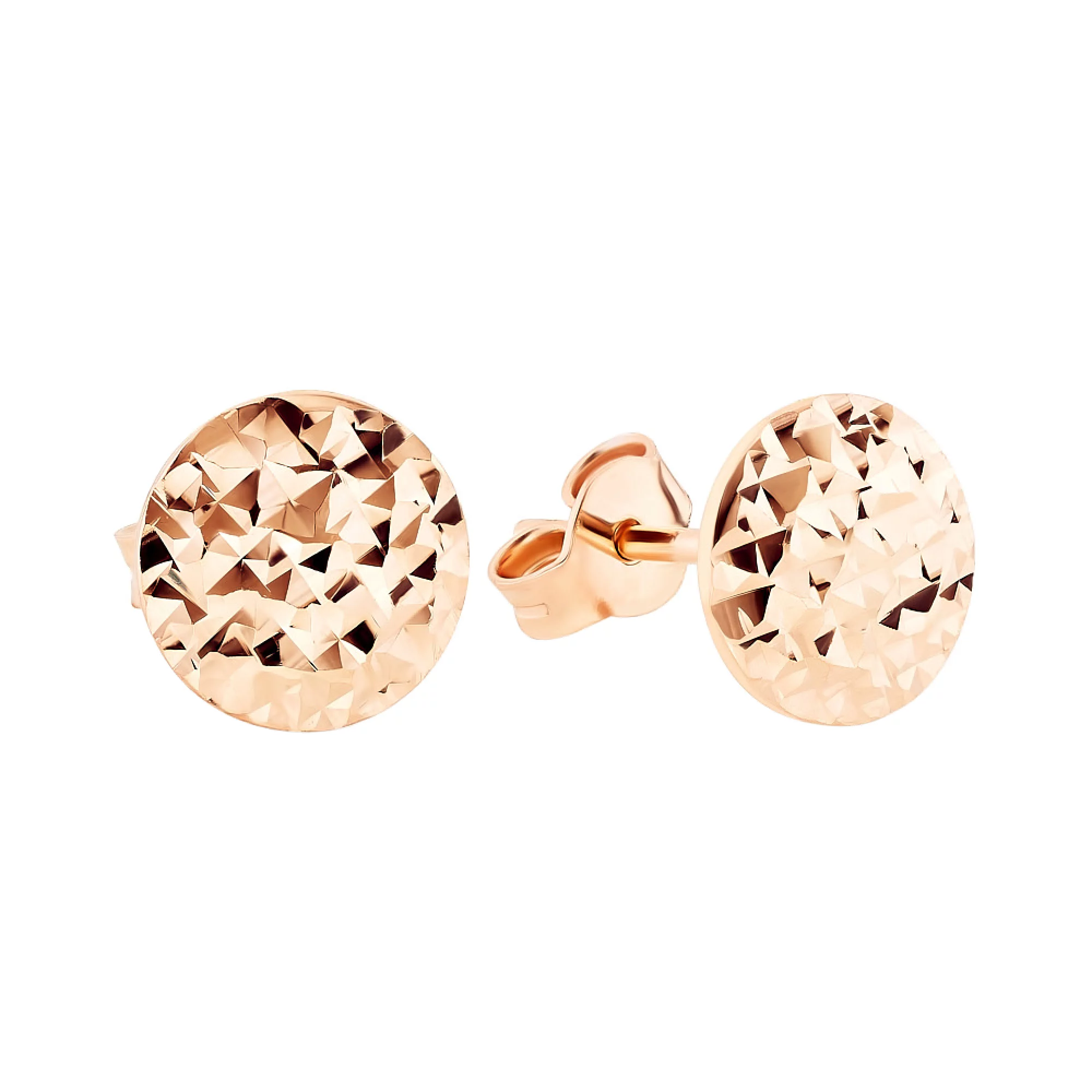 Сережки-гвоздики из красного золота с алмазной гранью - 973175 – изображение 1