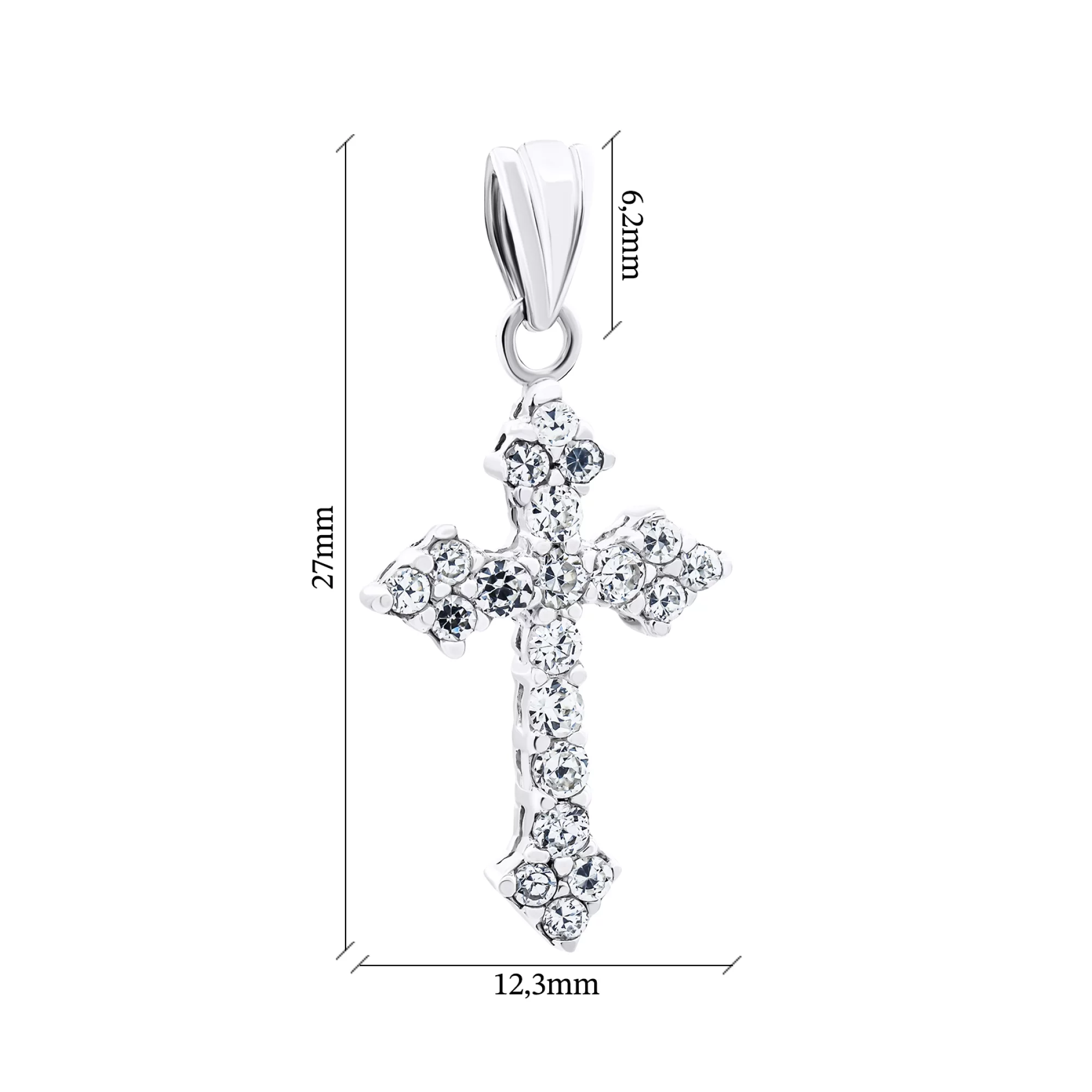 Декоративний срібний хрестик з фіанітами - 1549749 – зображення 2