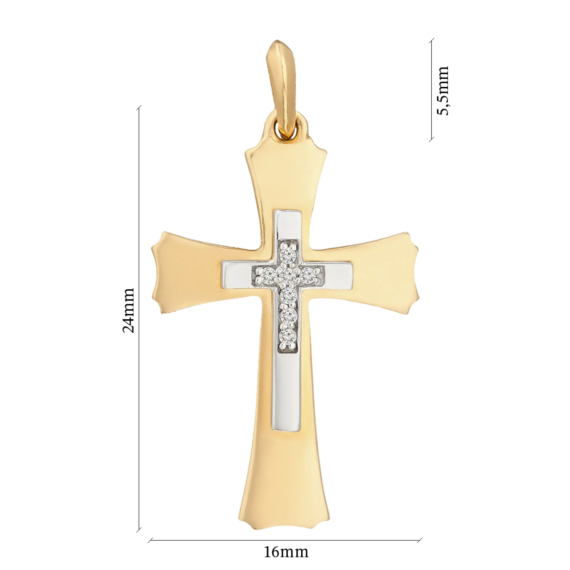 Крестик из комбинированного золота с фианитом - 402236 – изображение 2