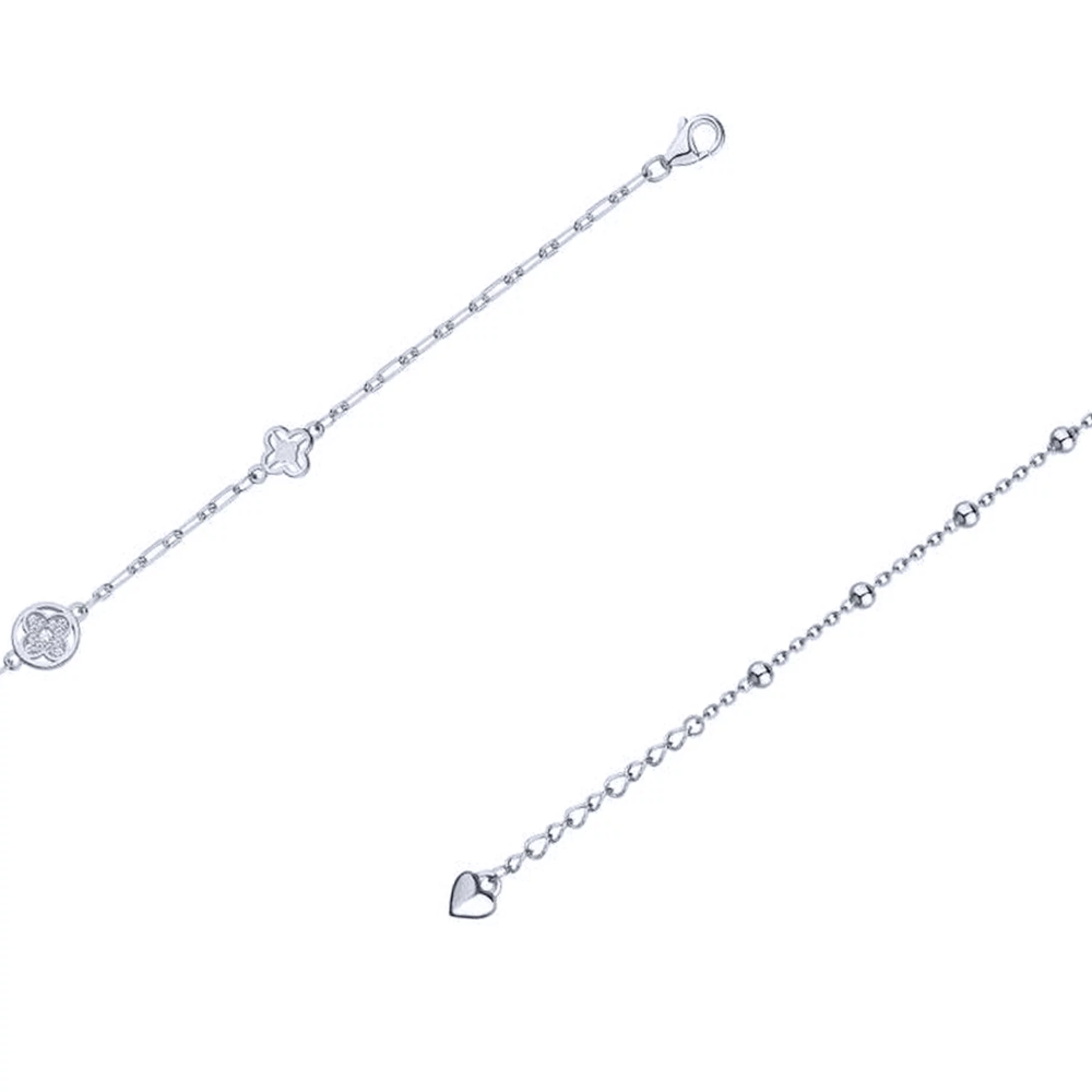 Срібний браслет з кульками та фіанітами плетіння якірне - 1618363 – зображення 1