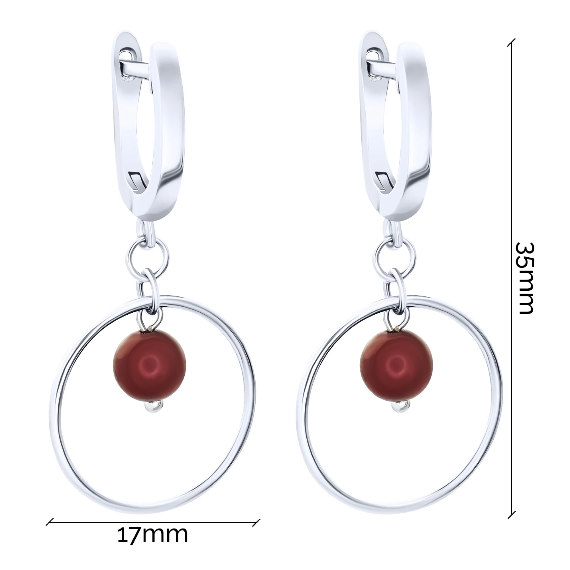 Серебряные серьги с подвесом и кораллом - 1643985 - 3