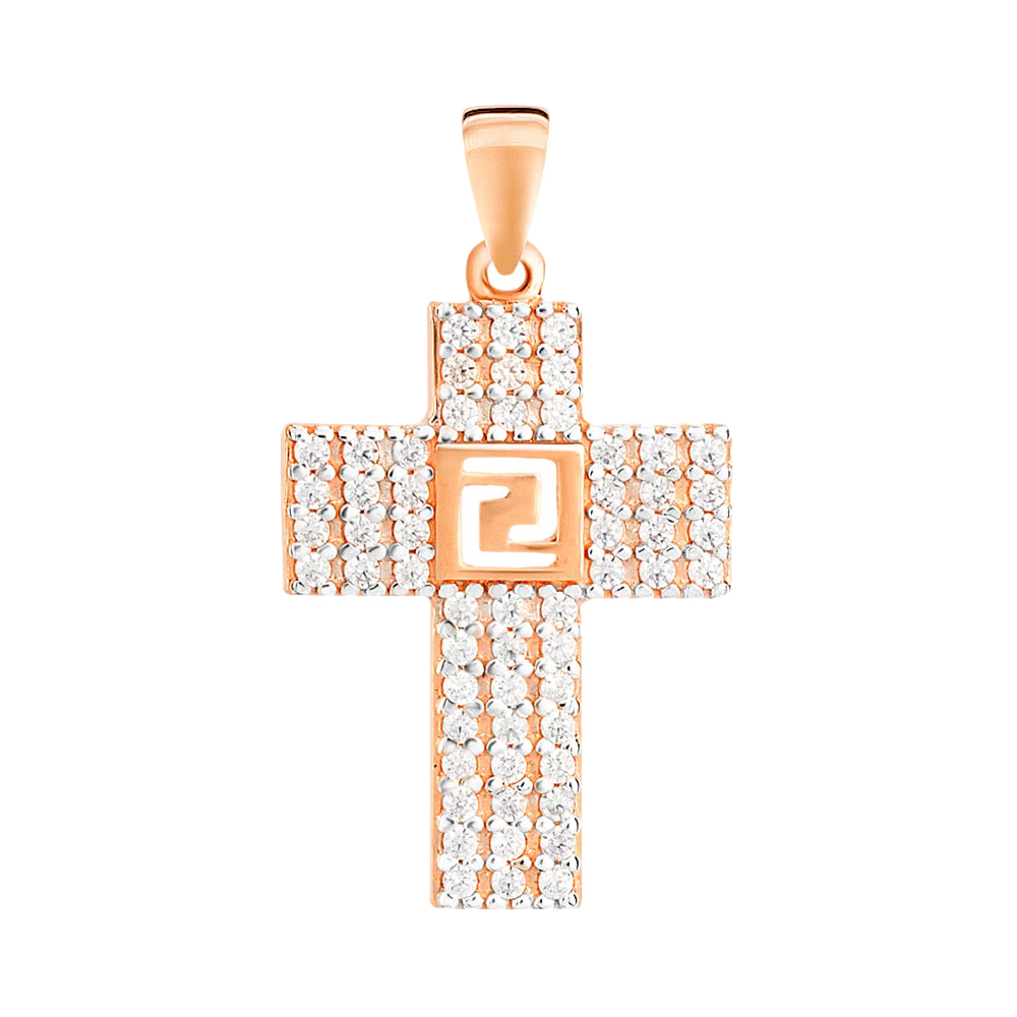 Крестик из красного золота с фианитом - 968713 – изображение 1