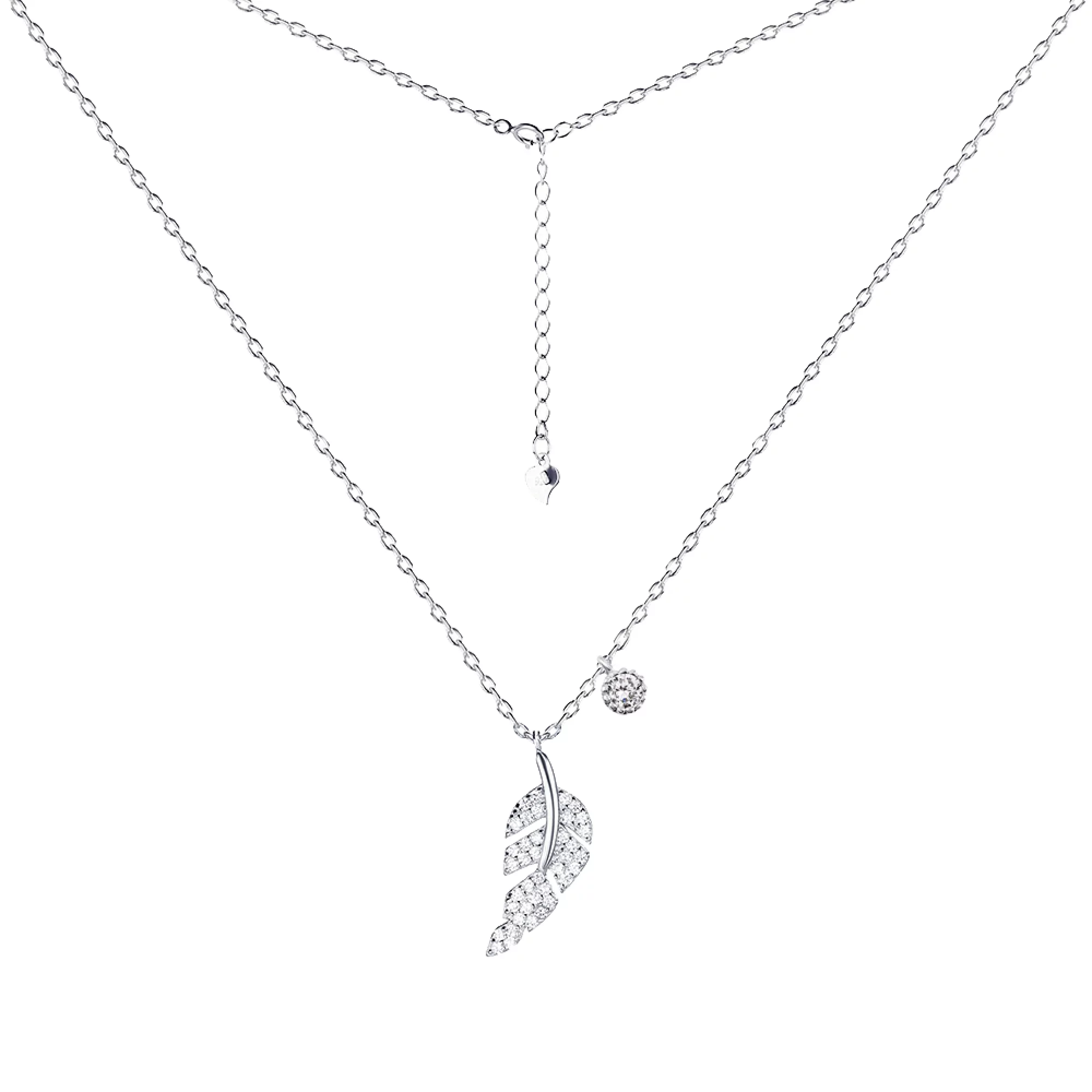 Цепочка с подвеской Листочек из серебра с фианитами Якорное плетение - 431300 – изображение 1