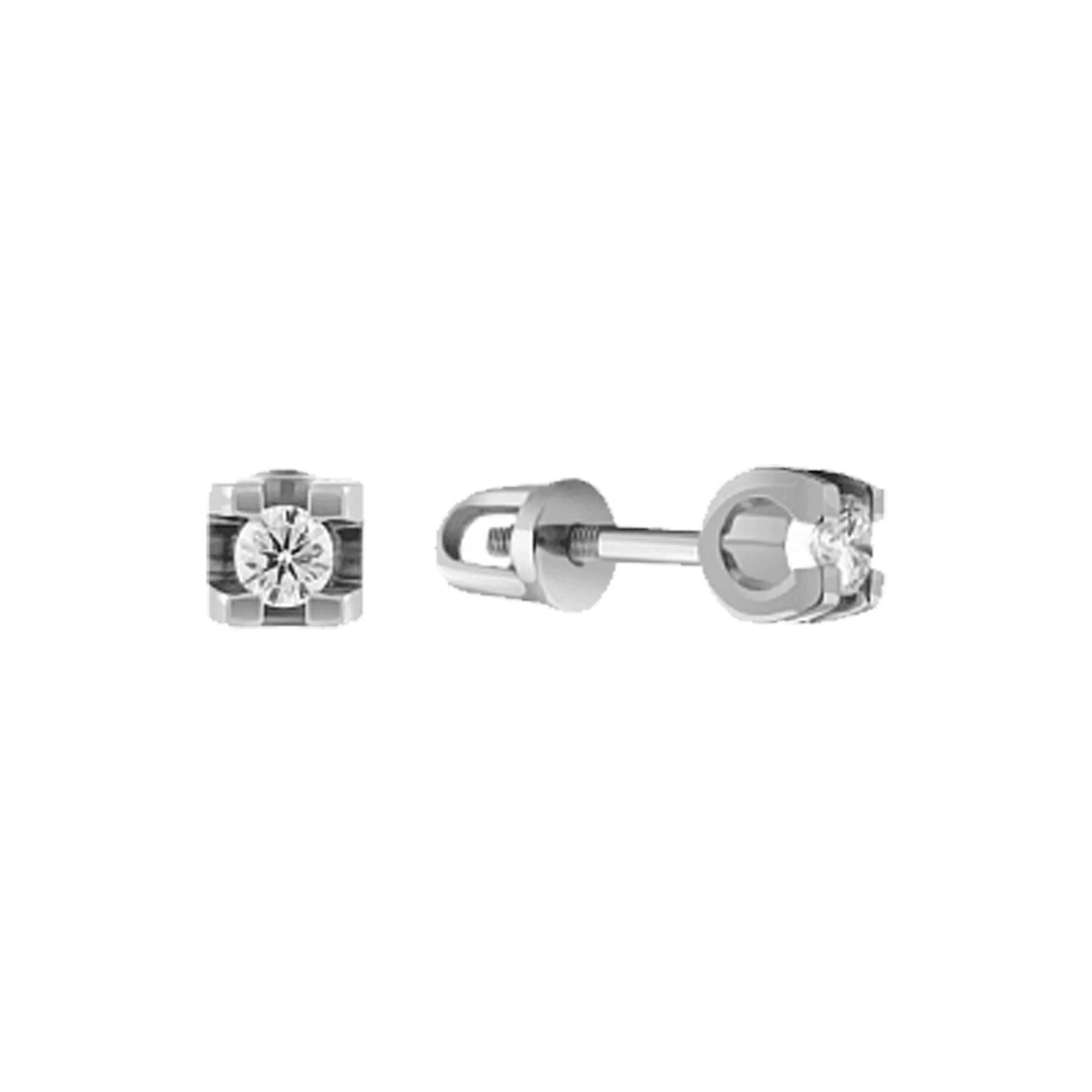 Серьги-гвоздики с бриллиантом в белом золоте - 411307 - 1