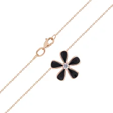 Кольє з підвісом "Флора" з червоного золота з фіанітом з емаллю та якірним плетінням - 1941998