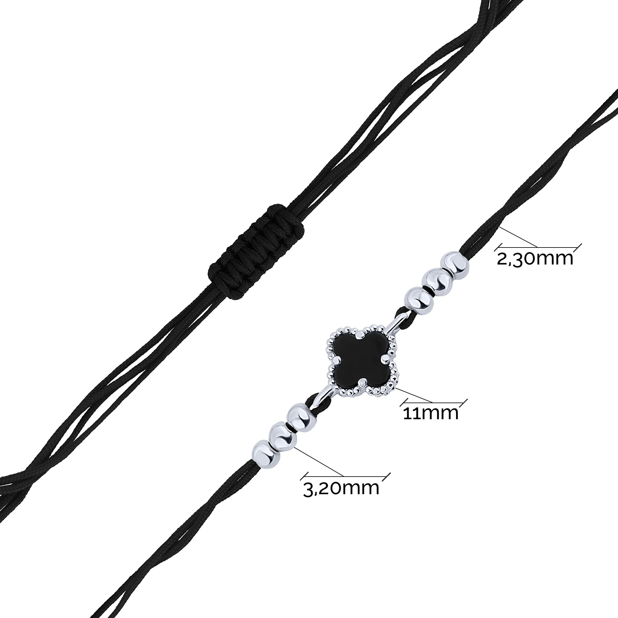 Браслет шовковий "Конюшина" зі вставками срібла та оніксом - 2244270 - 3