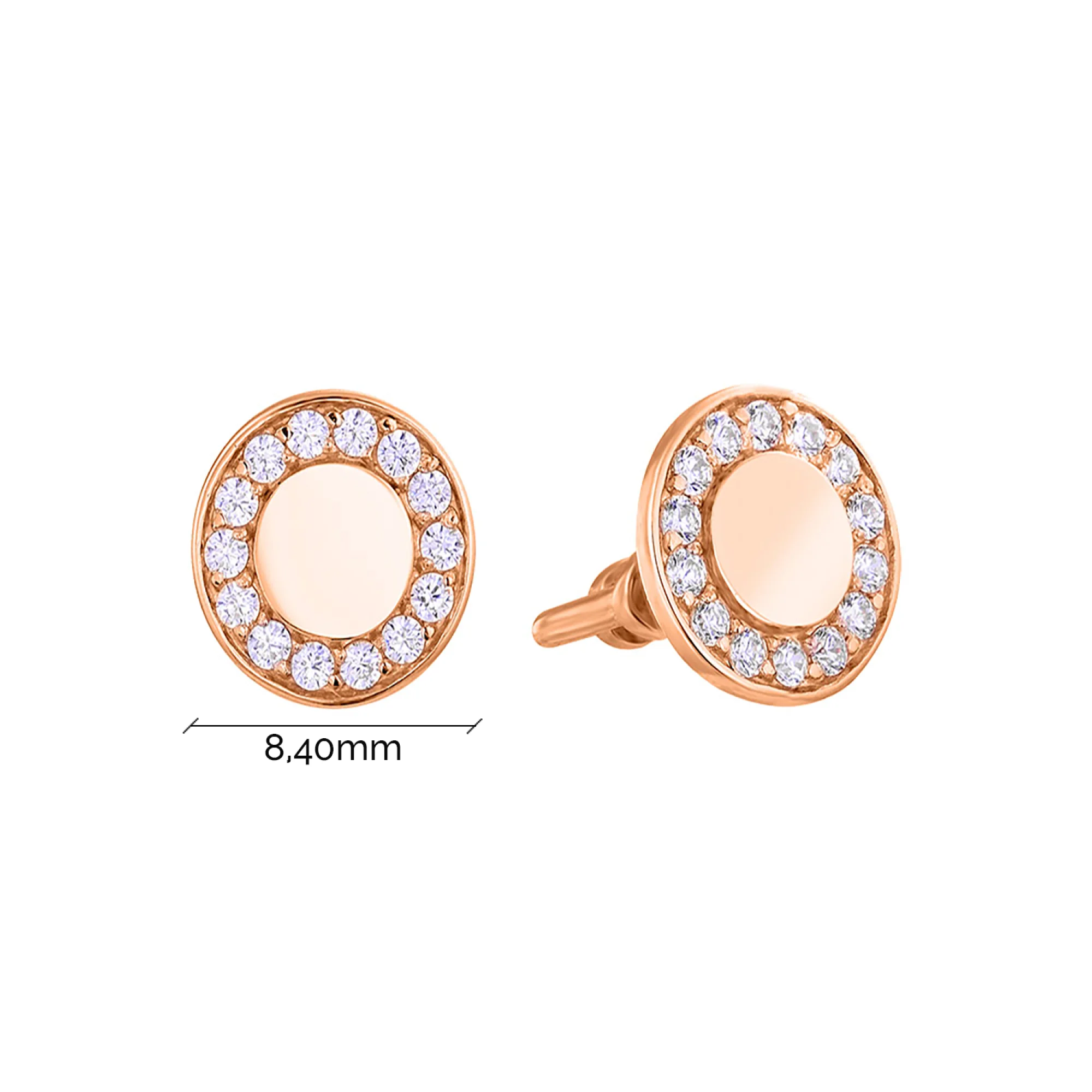 Серьги-гвоздики с фианитами в форме круга в красном золоте - 603994 - 3