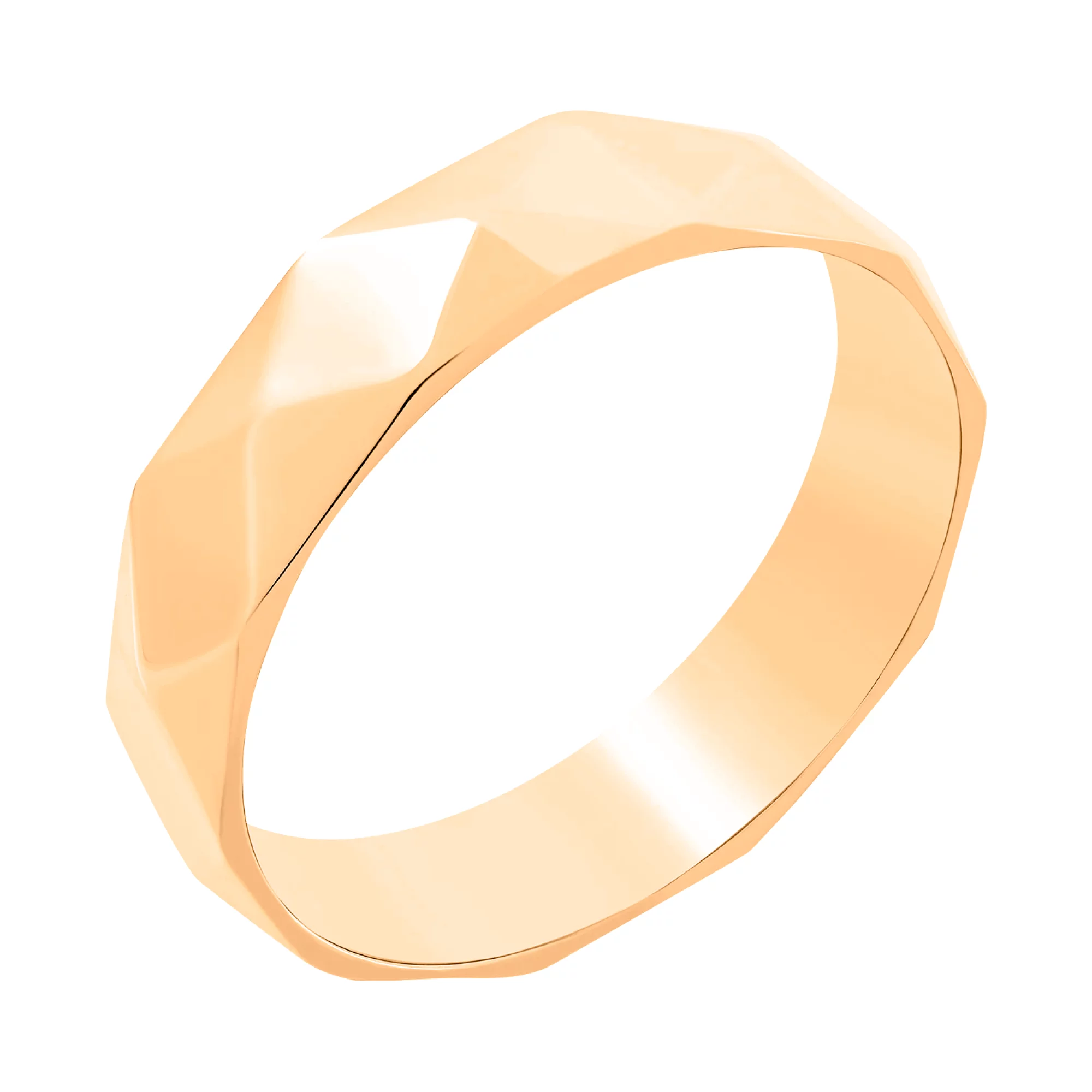 Свадебное обручальное кольцо в красном золоте с гранями - 1563401 – изображение 1