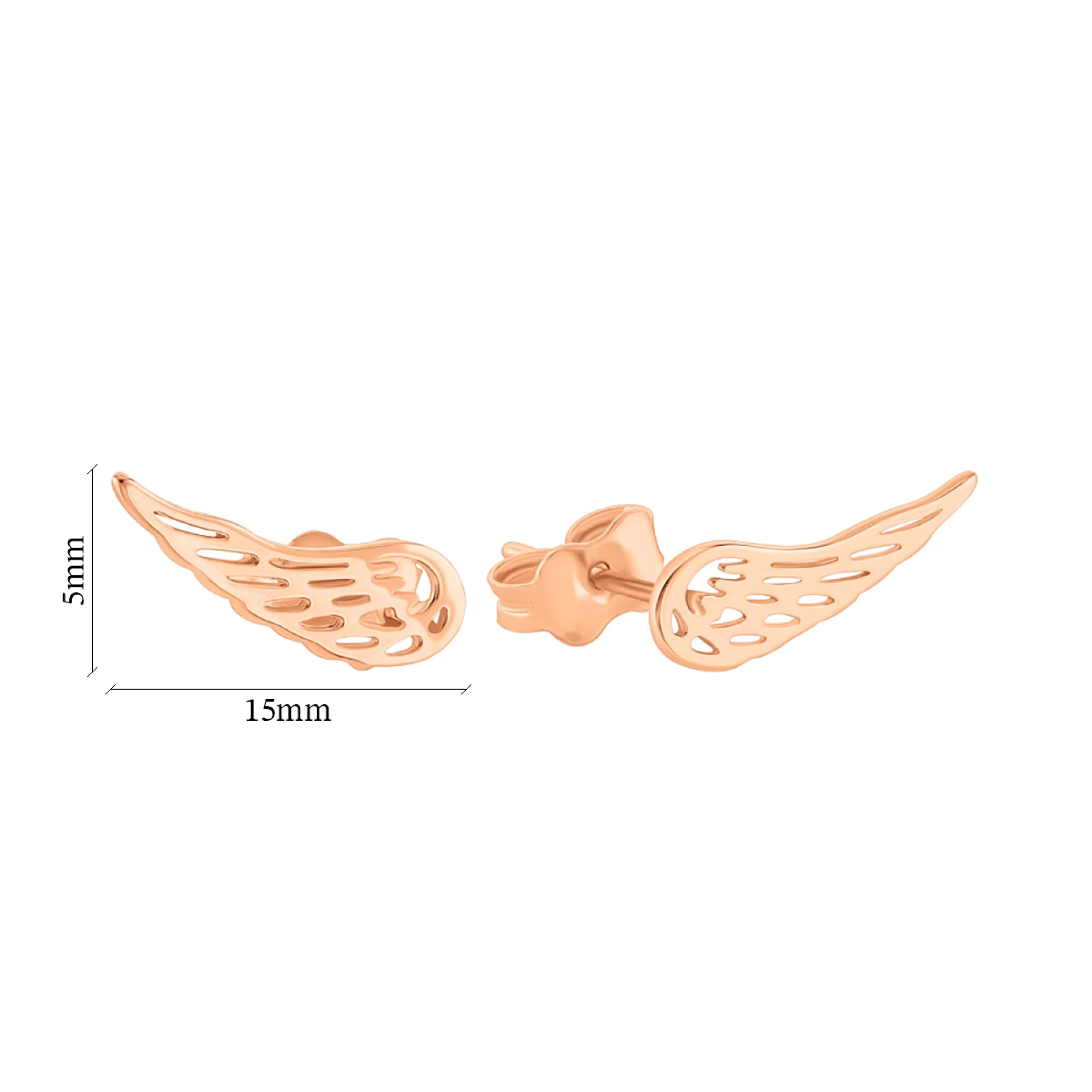 Сережки-гвоздики из красного золота "Крылья" - 1095078 – изображение 2