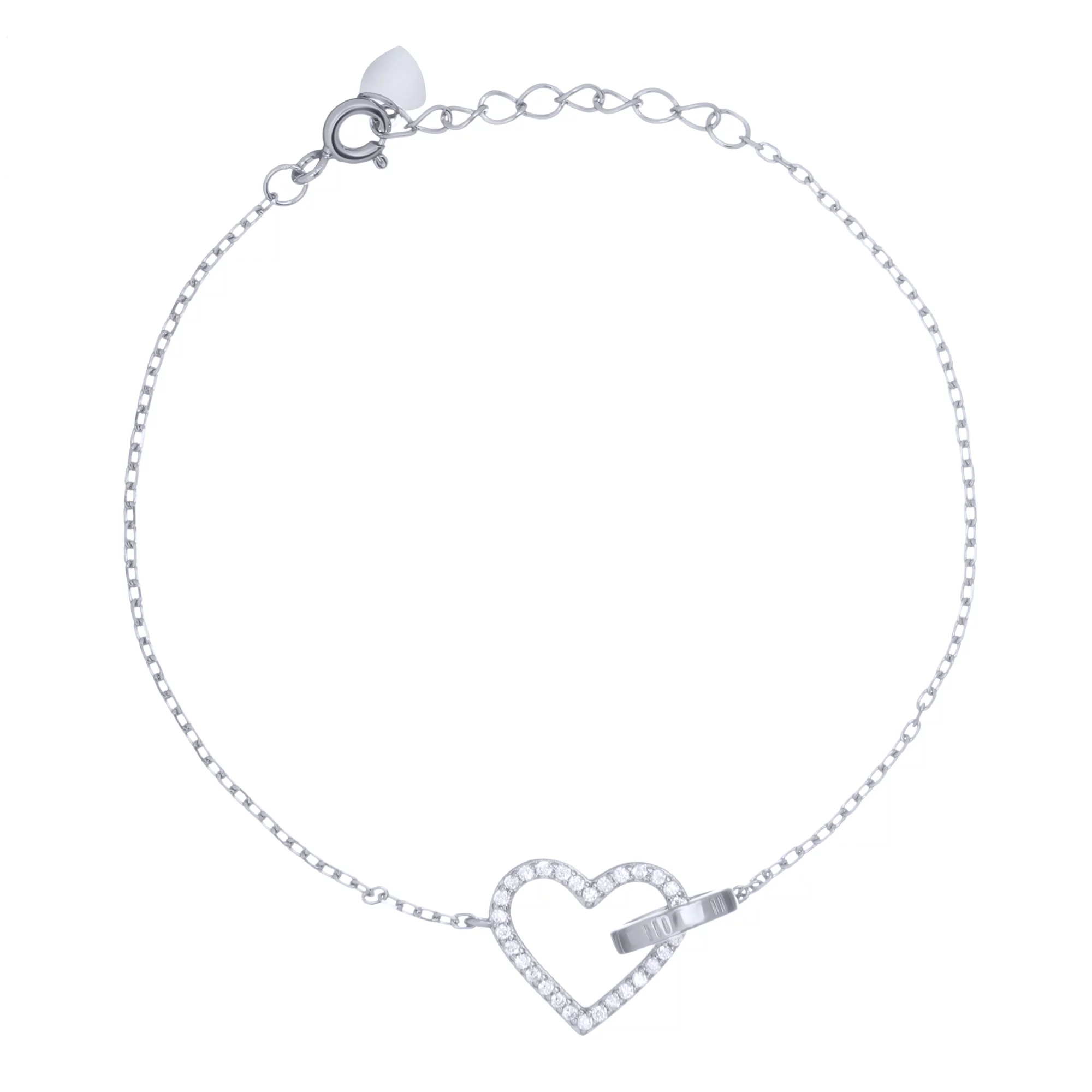 Срібний браслет з фіанітом "Серце" якірне плетіння - 1688461 – зображення 1