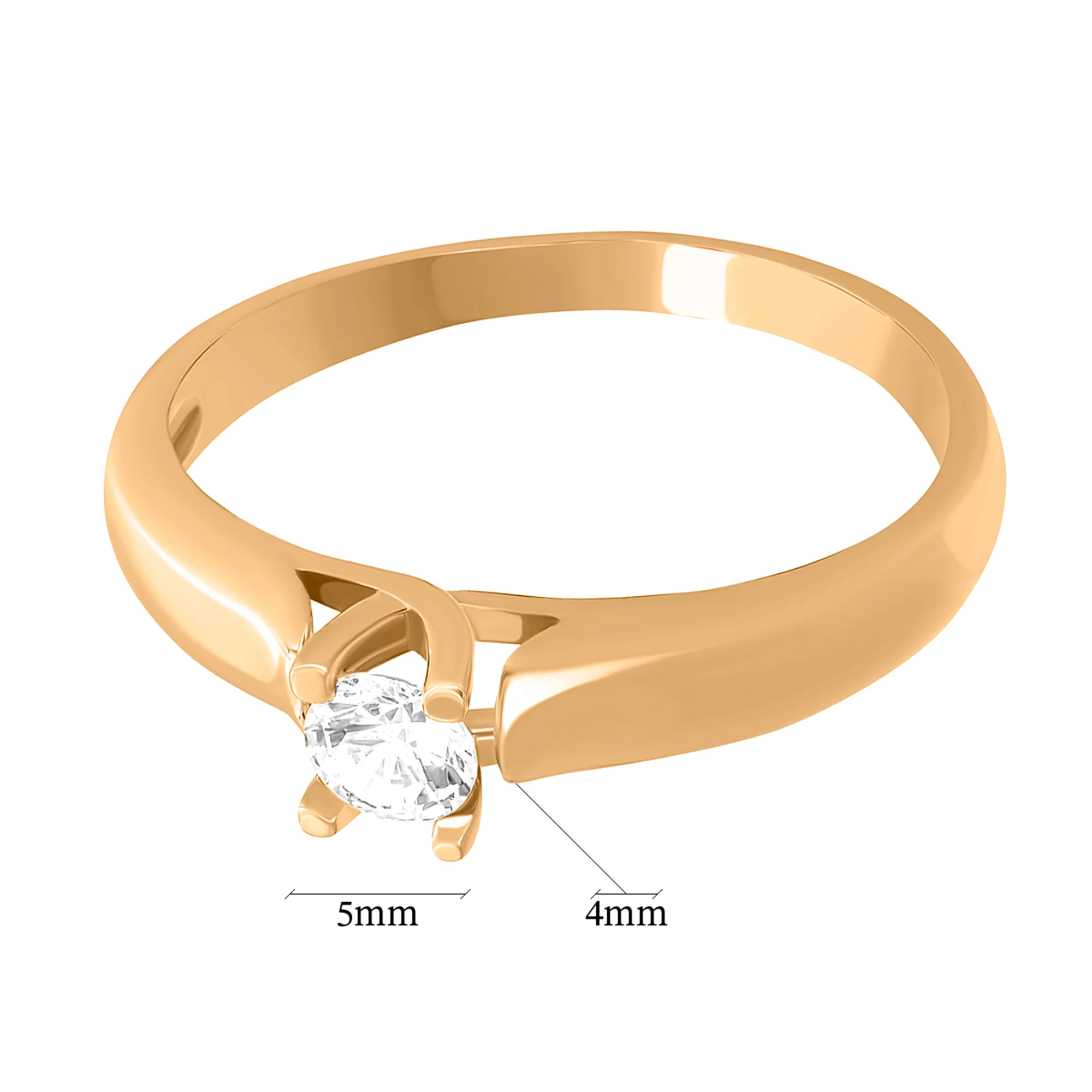 Кольцо из красного золота с фианитом - 961994 – изображение 2
