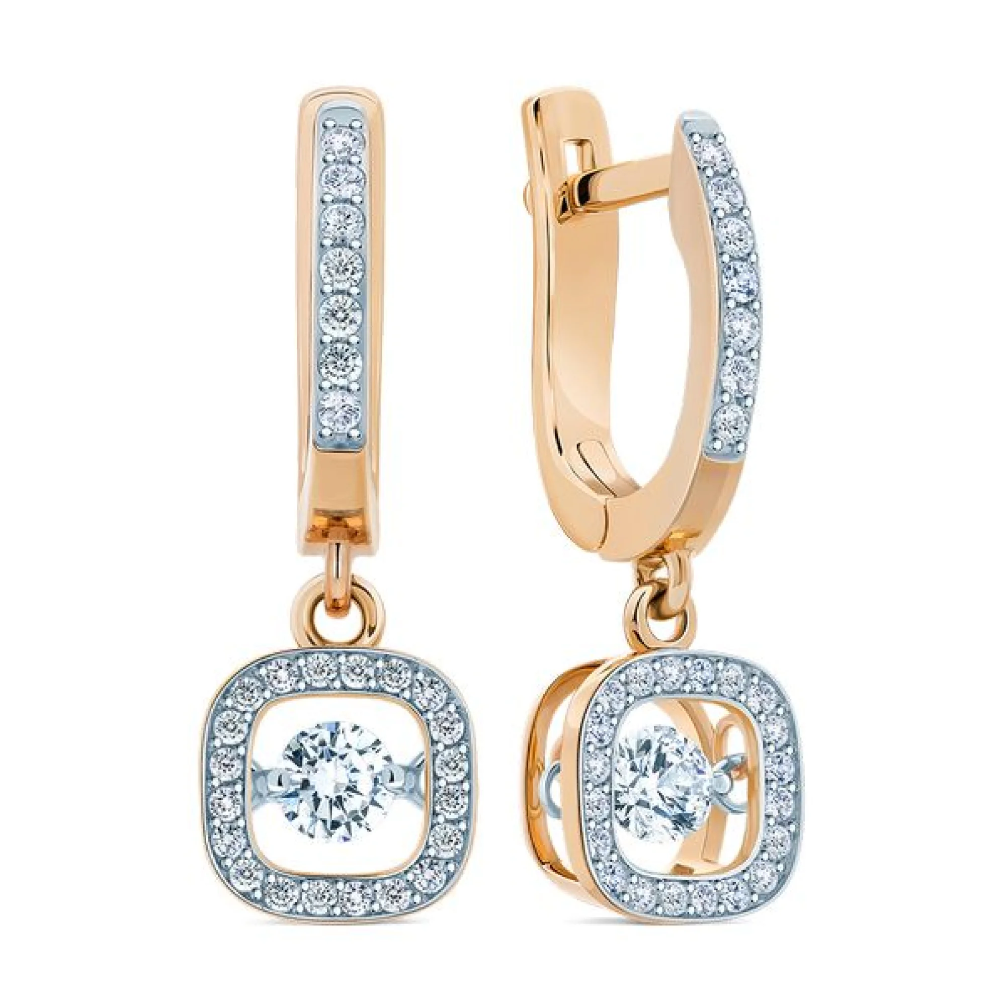 Серьги с подвесами и фианитами в красном золоте - 406685 - 1