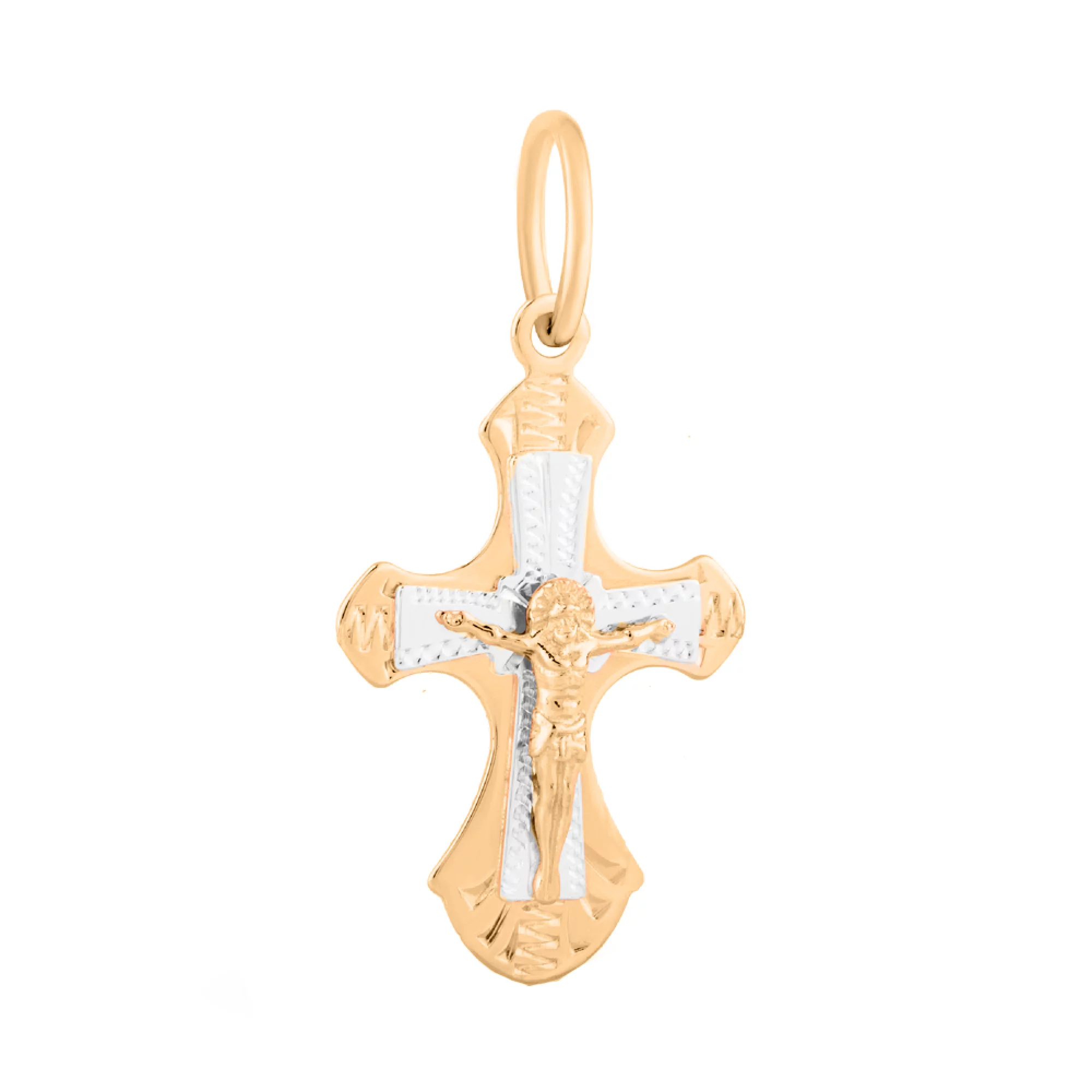 Хрестик із комбінованого золота з алмазною гранню - 1619104 – зображення 1