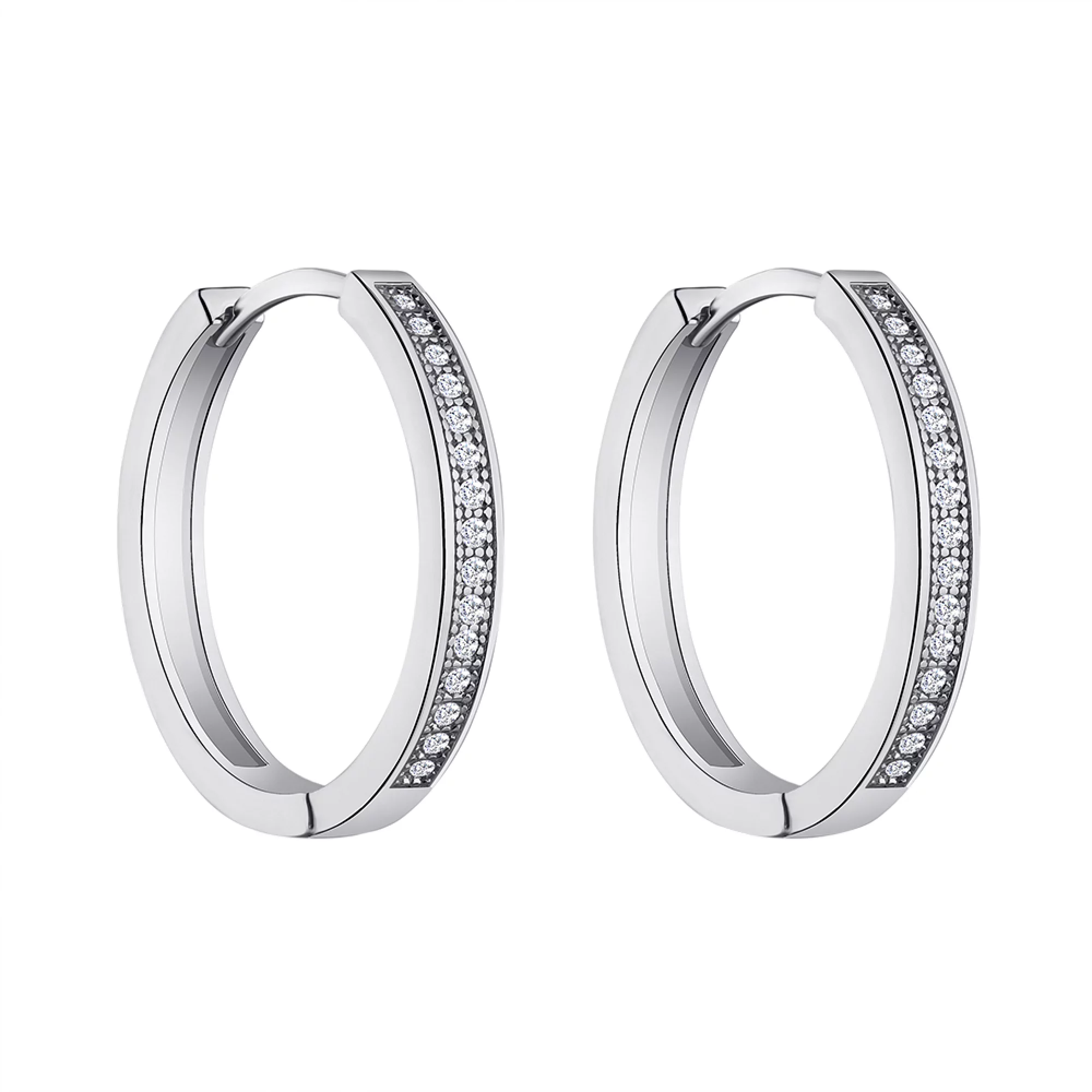Cерьги-кольца из серебра с фианитом - 1300549 – изображение 1