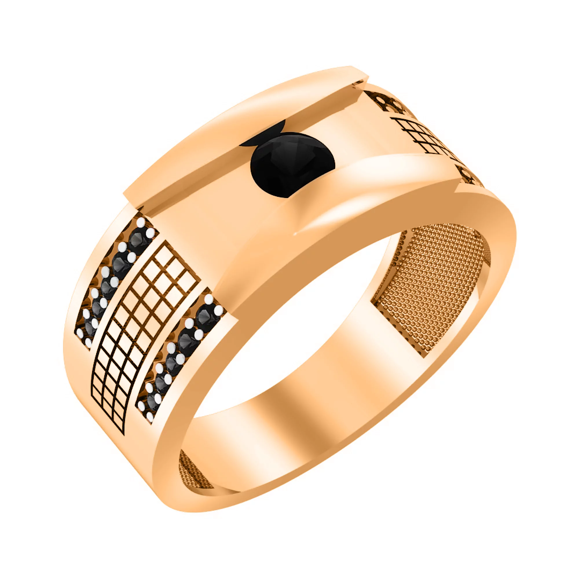 Золотой перстень с фианитами - 1518168 – изображение 1