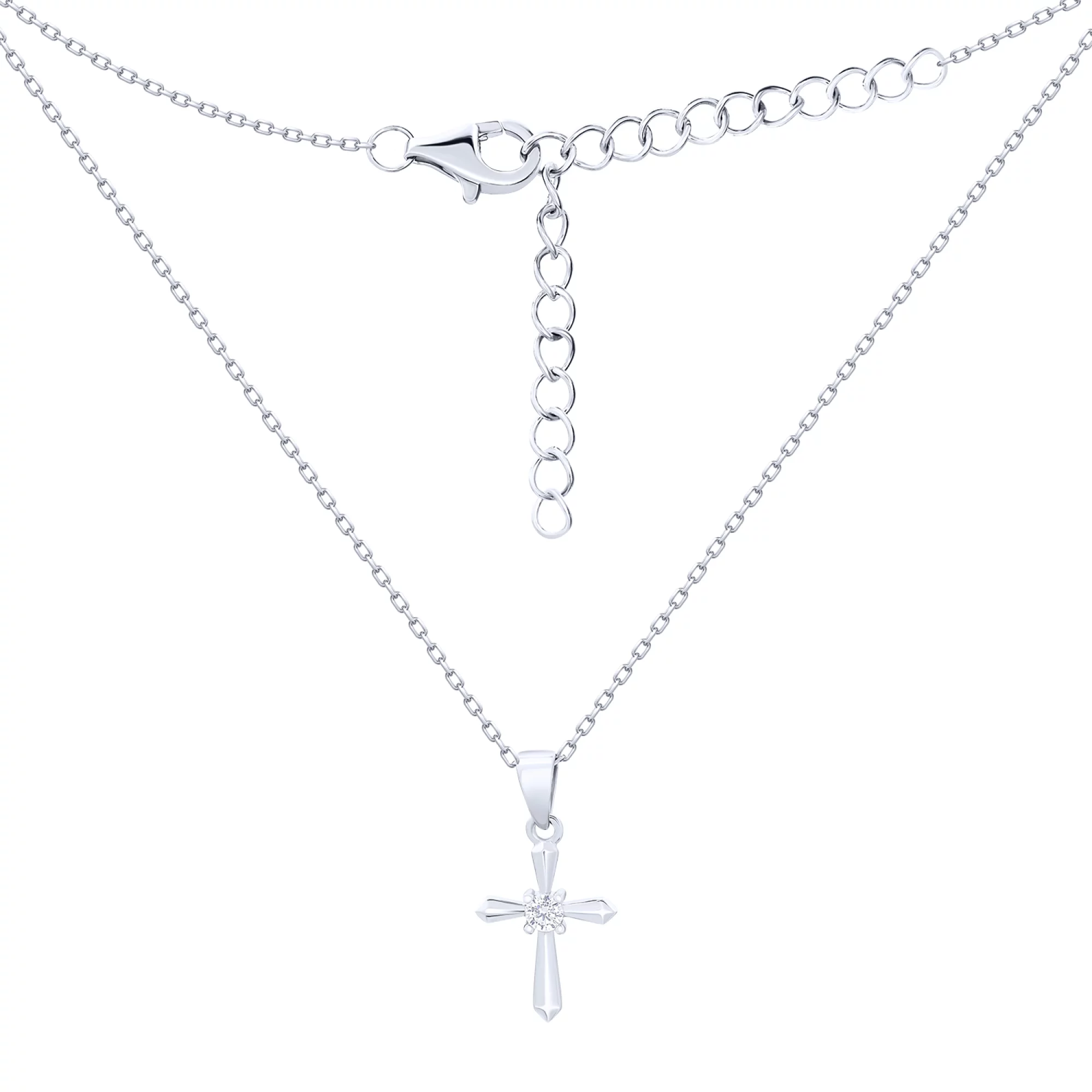 Ланцюжок з підвісним хрестиком срібний з фіанітом плетіння якір - 1592007 – зображення 1